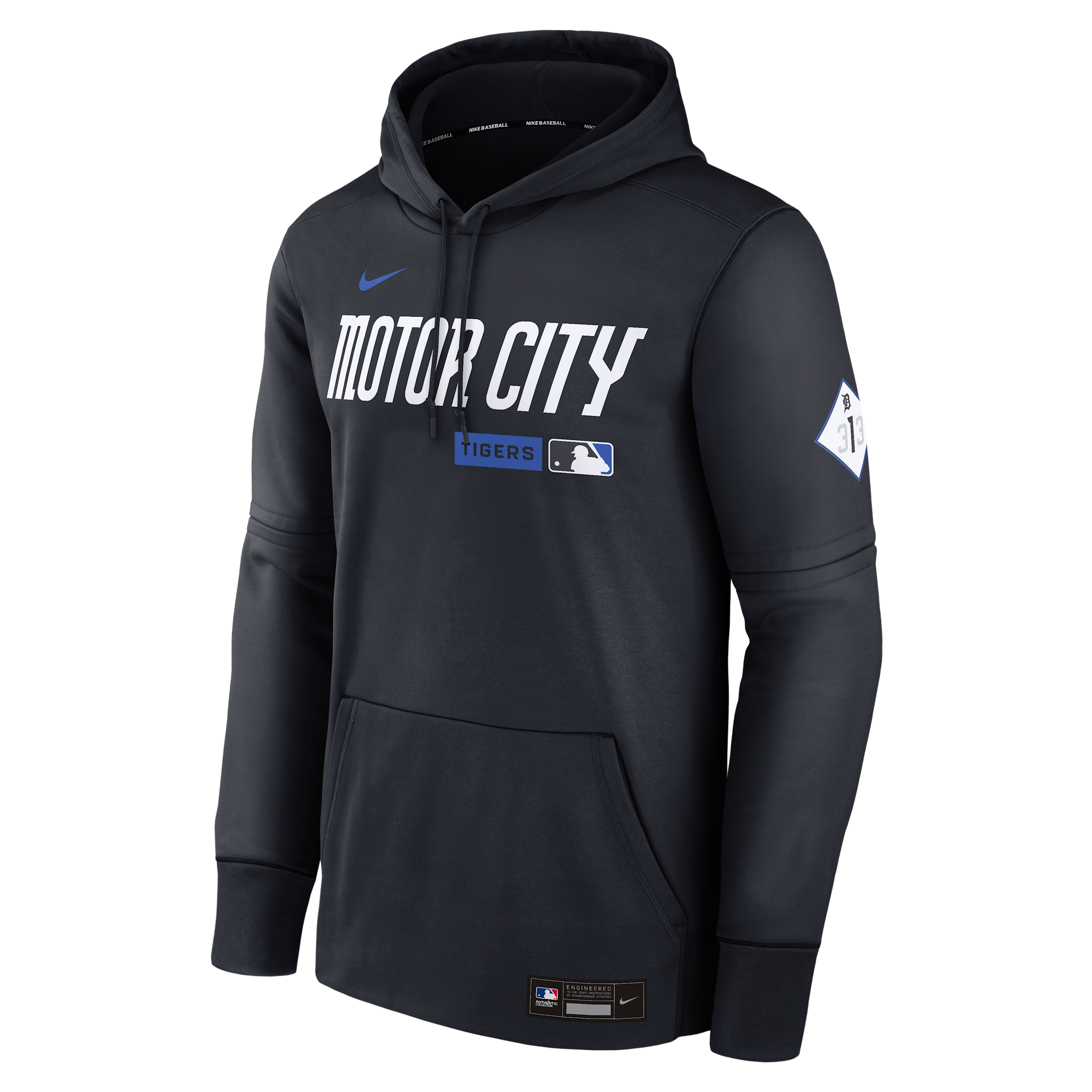 Men's Detroit Tigers Authentic Collection City Connect Nike Therma MLB Pullover Hoodie in Blue | NAC311L5DG-HR3