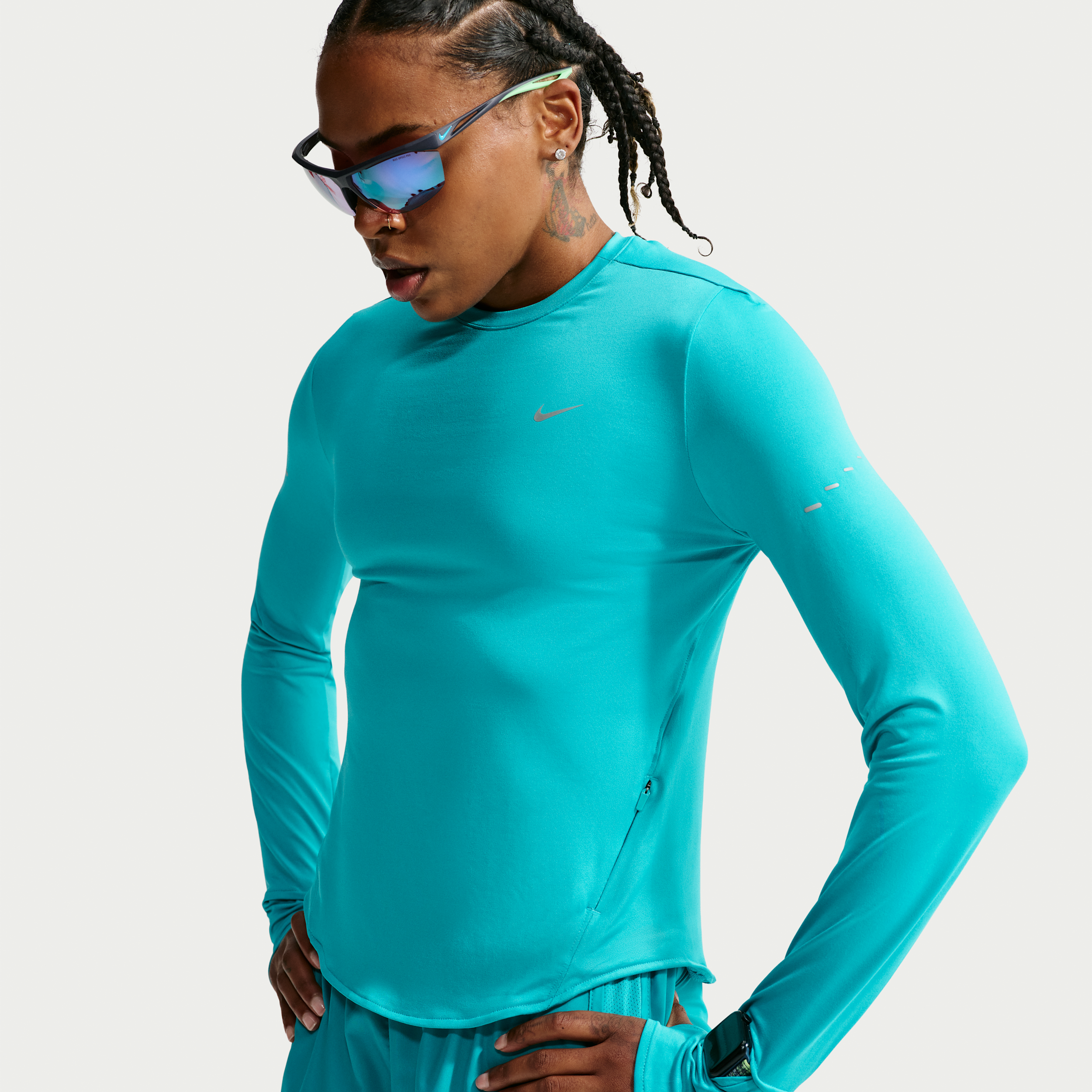 Nike Women's Swift Dri-FIT UV Long-Sleeve Crew-Neck Running Top in Green | HQ0503-300