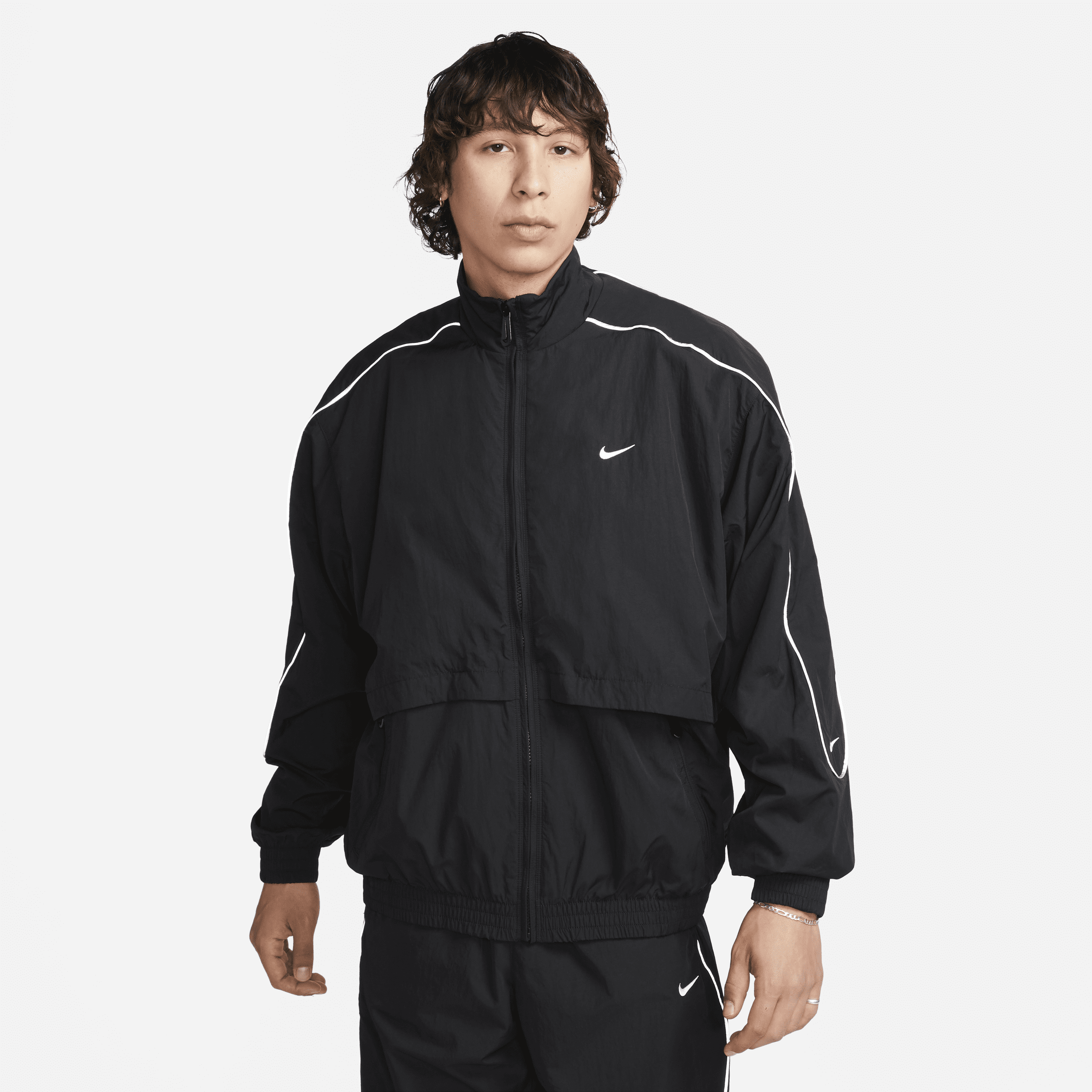 Shop Nike Men's  Sportswear Solo Swoosh Woven Track Jacket In Black