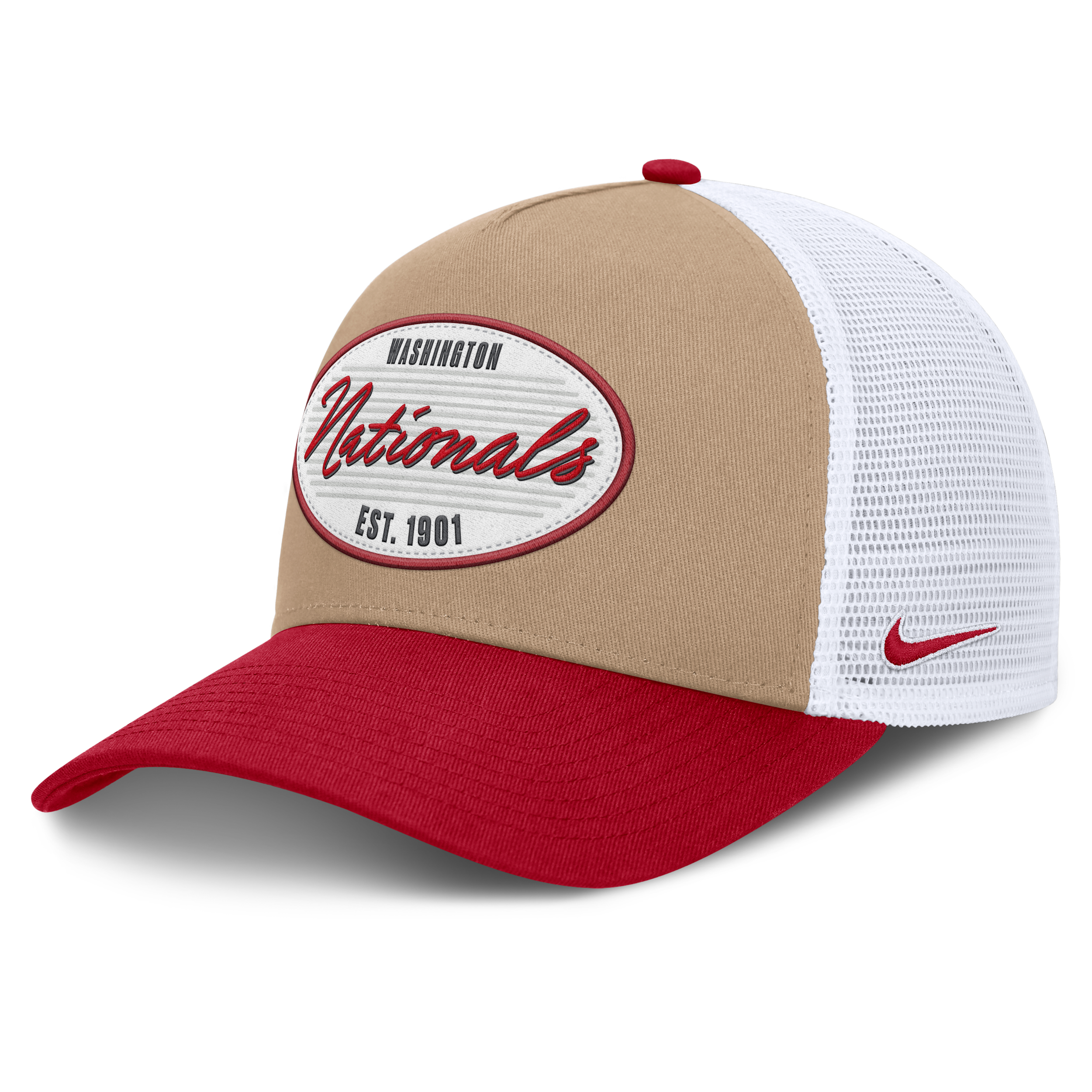 Washington Nationals Rise Nike Men's MLB A-Frame Trucker Adjustable Hat in Brown | NB1F0JOTWTL-G3T