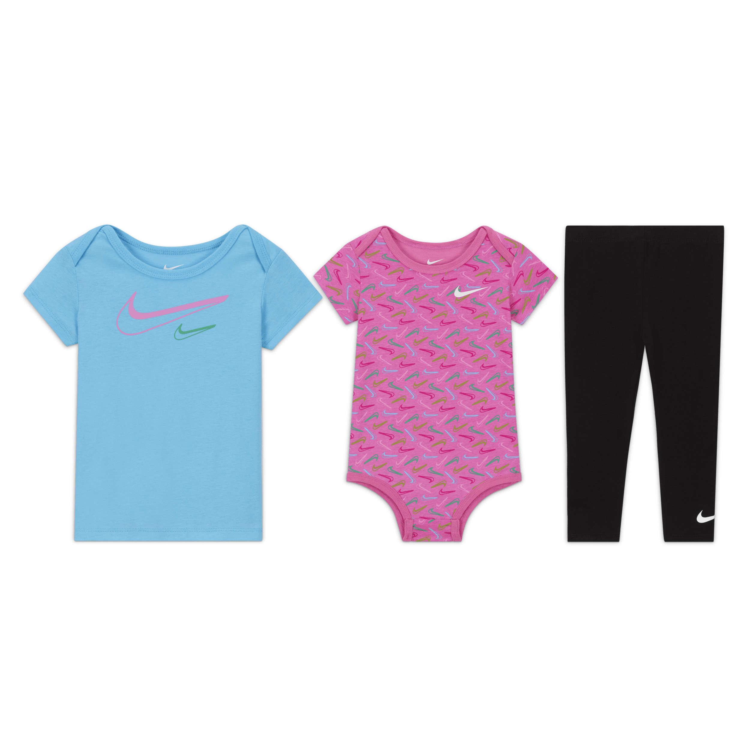 Nike Swoosh Logo Baby 12- 3-Piece Bodysuit Set in Multicolor 16L846-023 36$