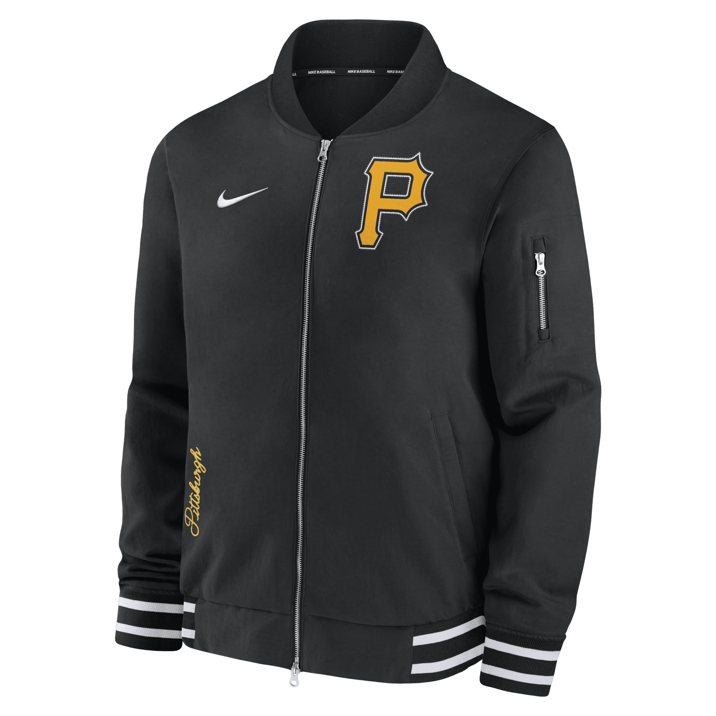 Nike Pittsburgh Pirates Authentic Collection  Men's Mlb Full-zip Bomber Jacket In Black