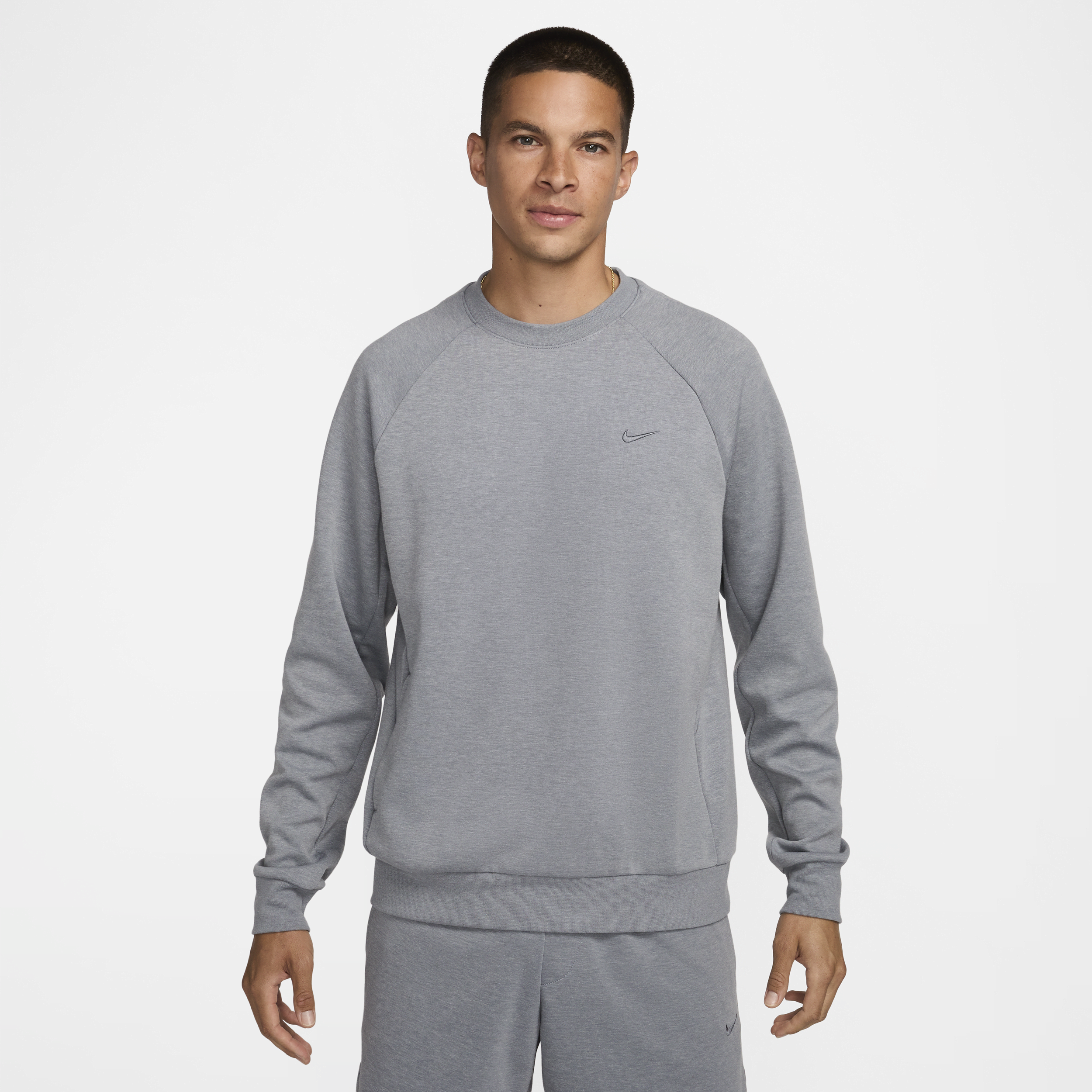 Shop Nike Men's Primary Fleece Dri-fit Uv Performance Crew In Grey