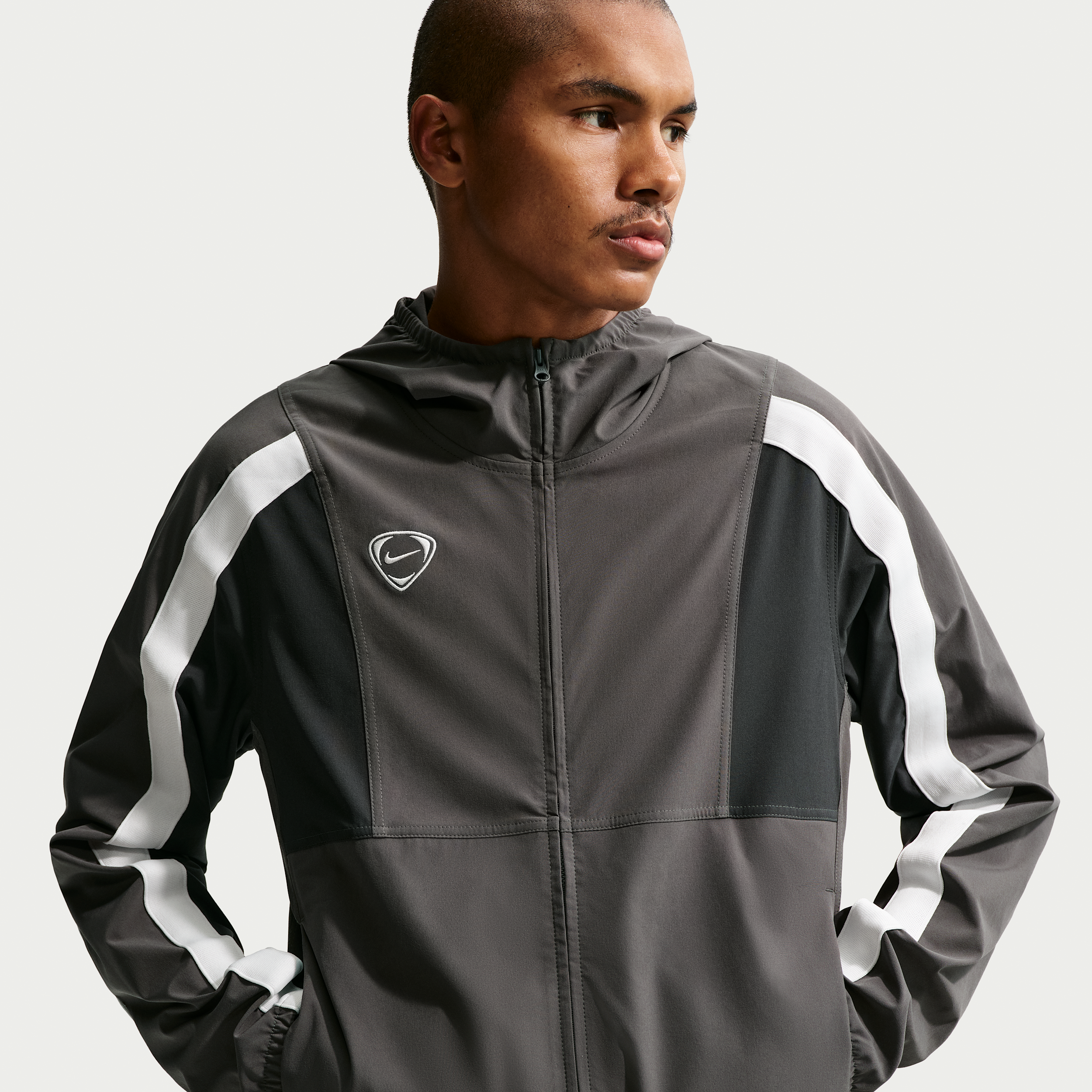 Nike Men's Energy Repel Soccer Full-Zip Woven Jacket in Medium Ash/Off Noir/Summit White Size: Large