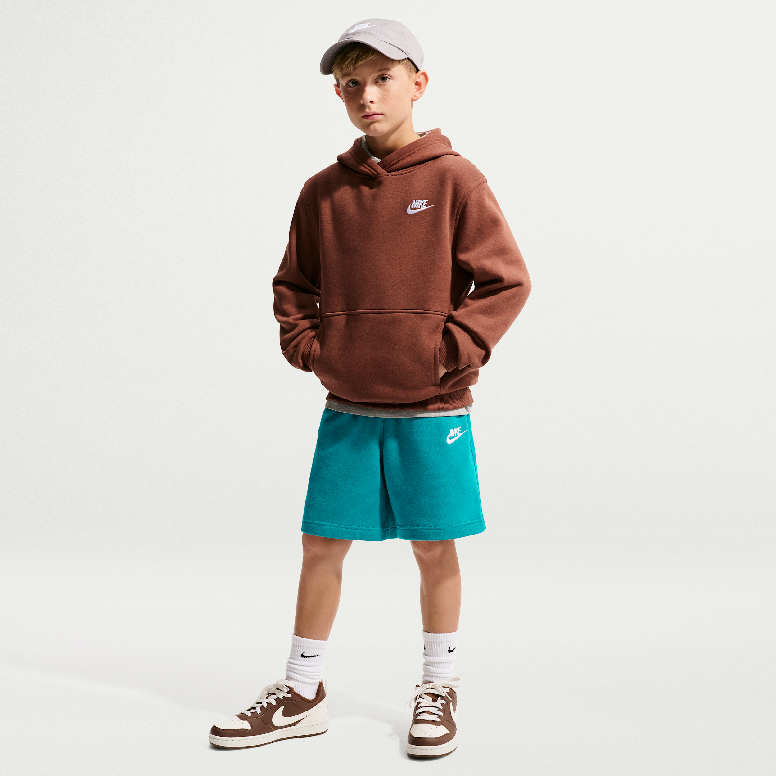 Nike Sportswear Club Fleece Big Kids' French Terry Shorts in Green | FD3015-302