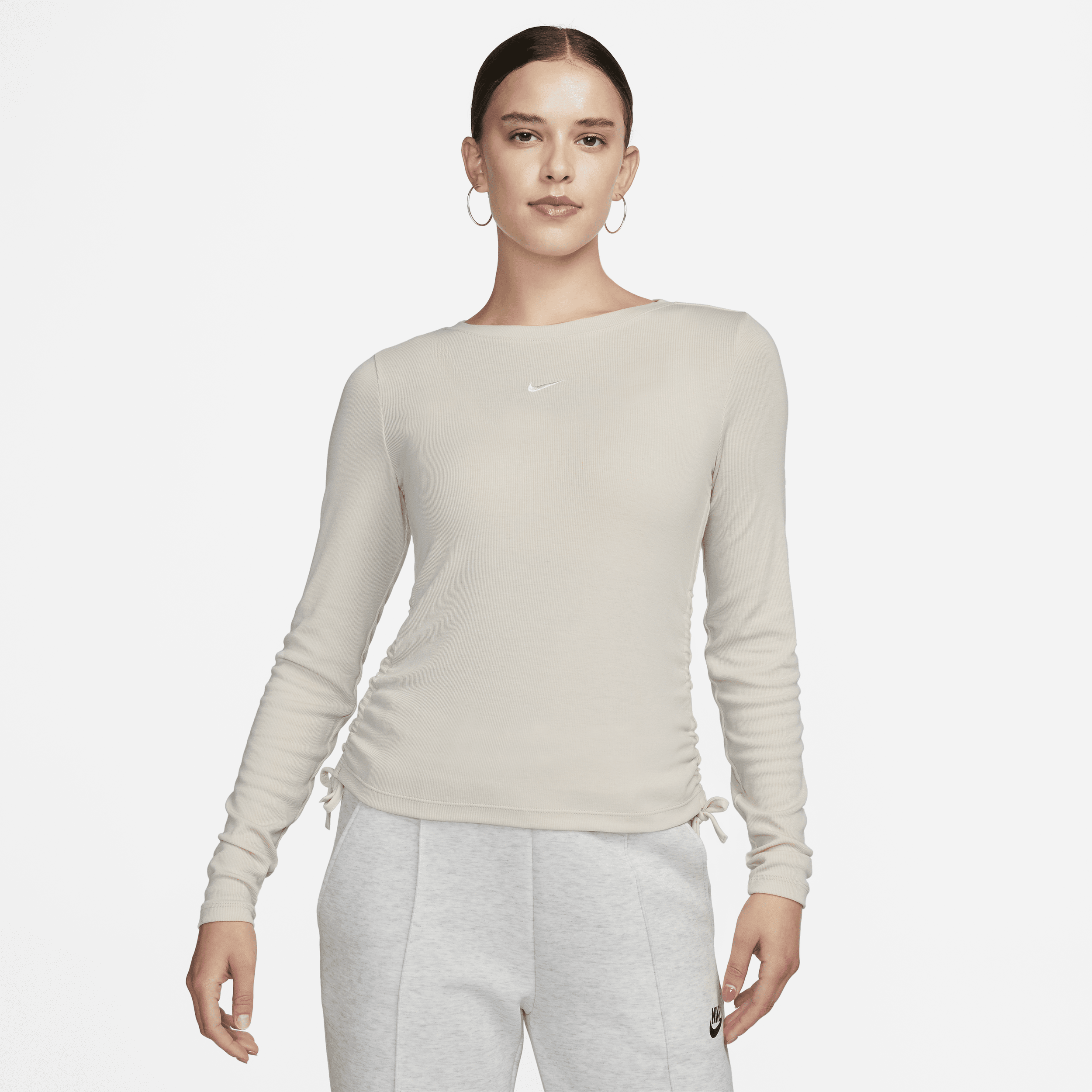 Shop Nike Women's  Sportswear Essential Ribbed Long-sleeve Mod Crop Top In Brown