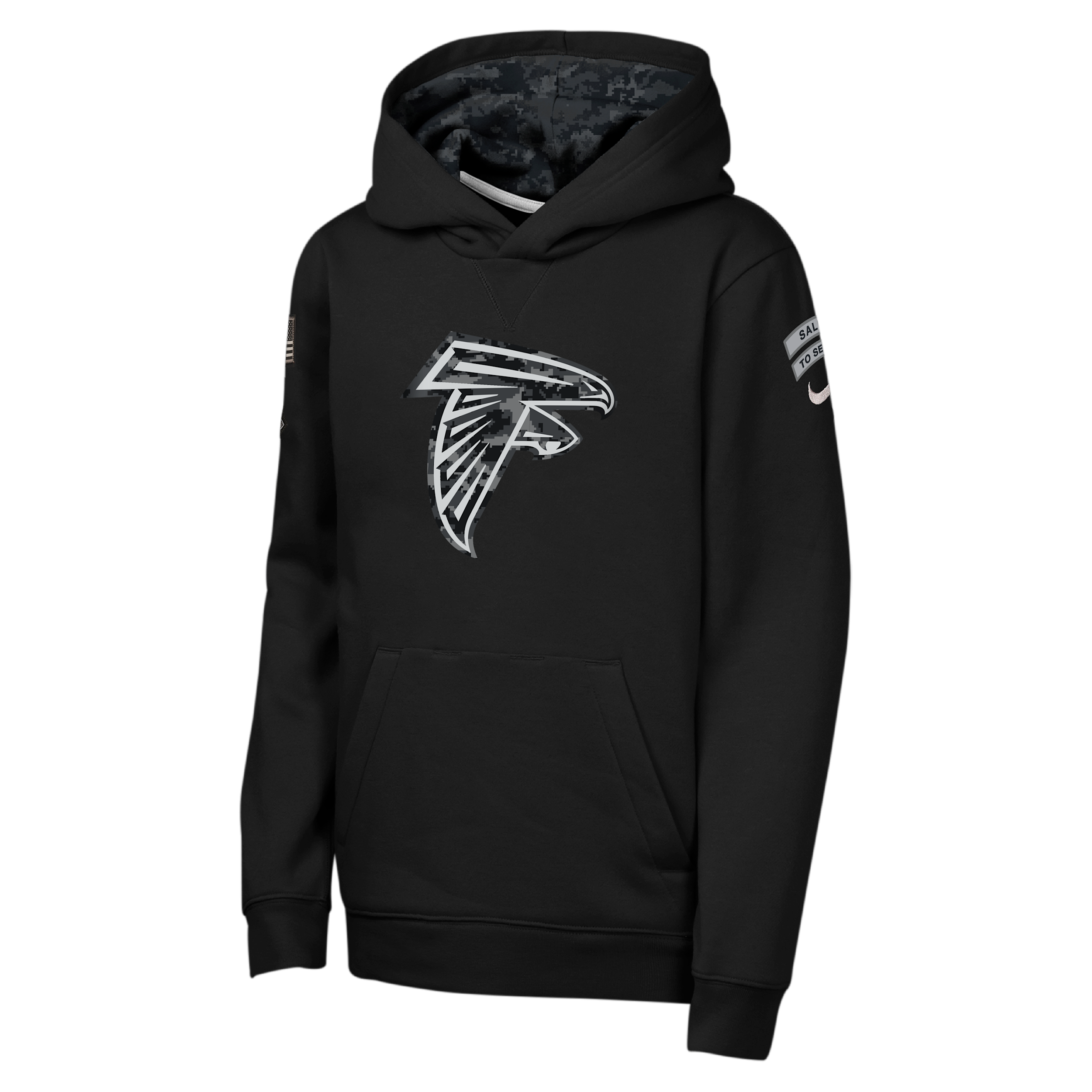 Atlanta Falcons Salute to Service Sideline Club Big Kids' Nike NFL Pullover Hoodie in Black | Z1B7NFQ8FAL-NAW