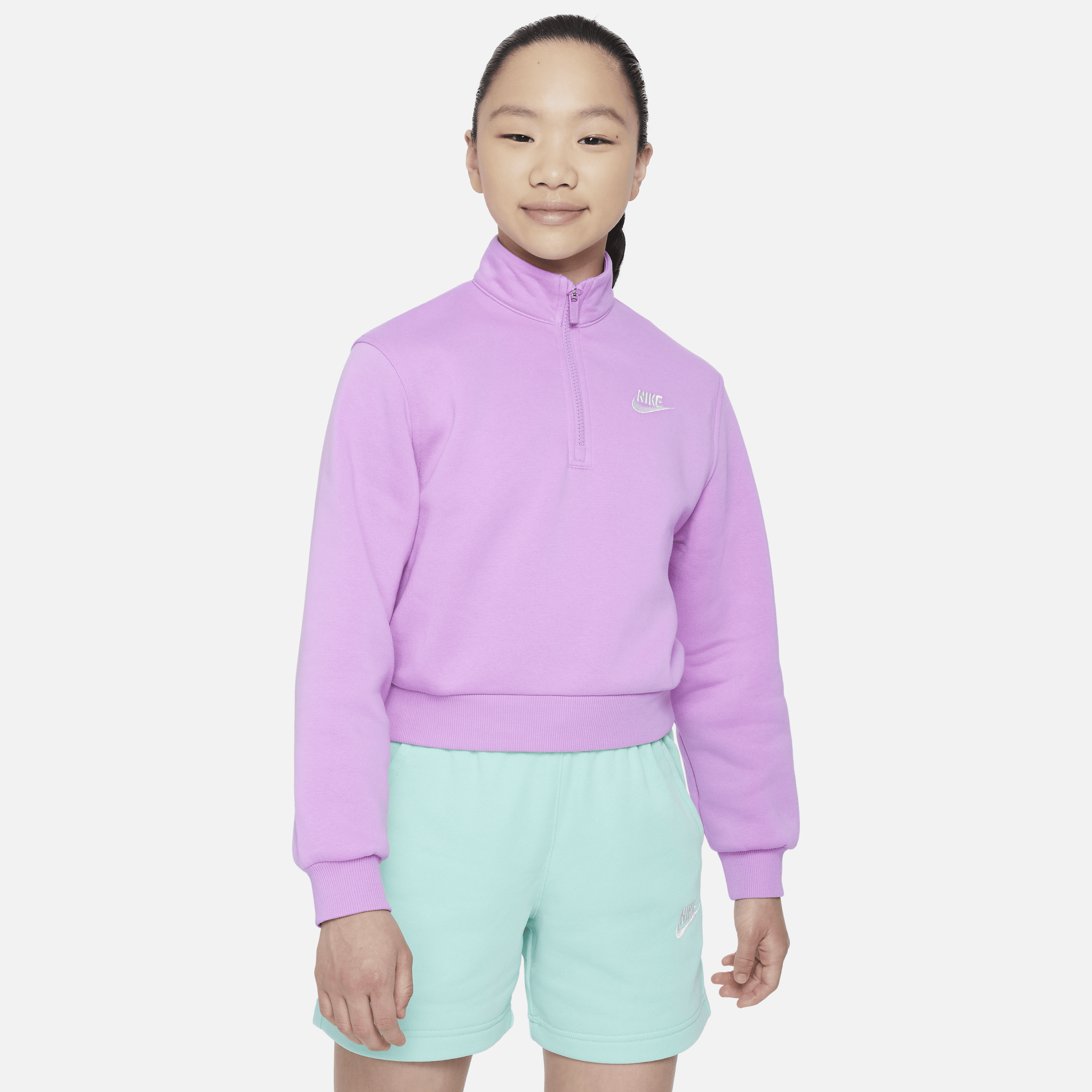 Nike Sportswear Club Fleece Big Kids' (girls') 1/2-zip Long-sleeve Top In Purple