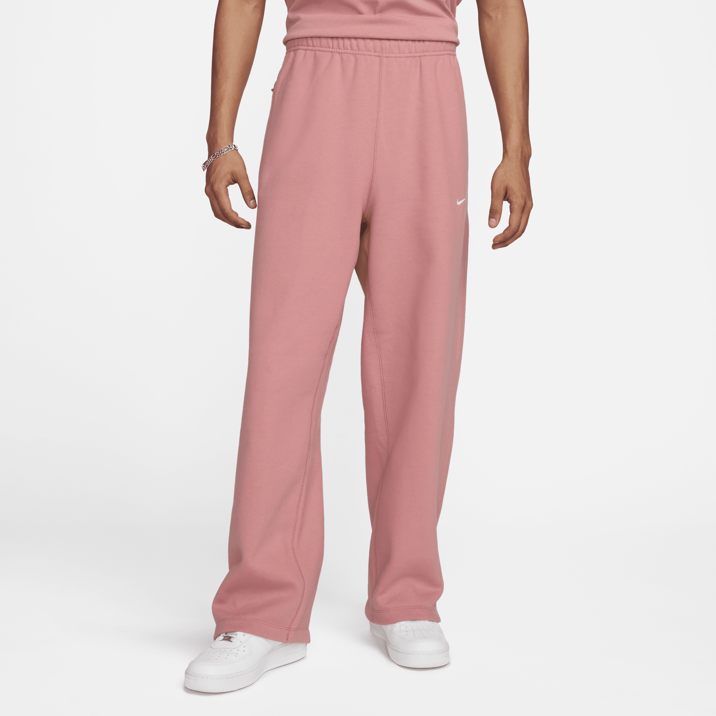 Shop Nike Men's Solo Swoosh Open-hem Fleece Pants In Pink