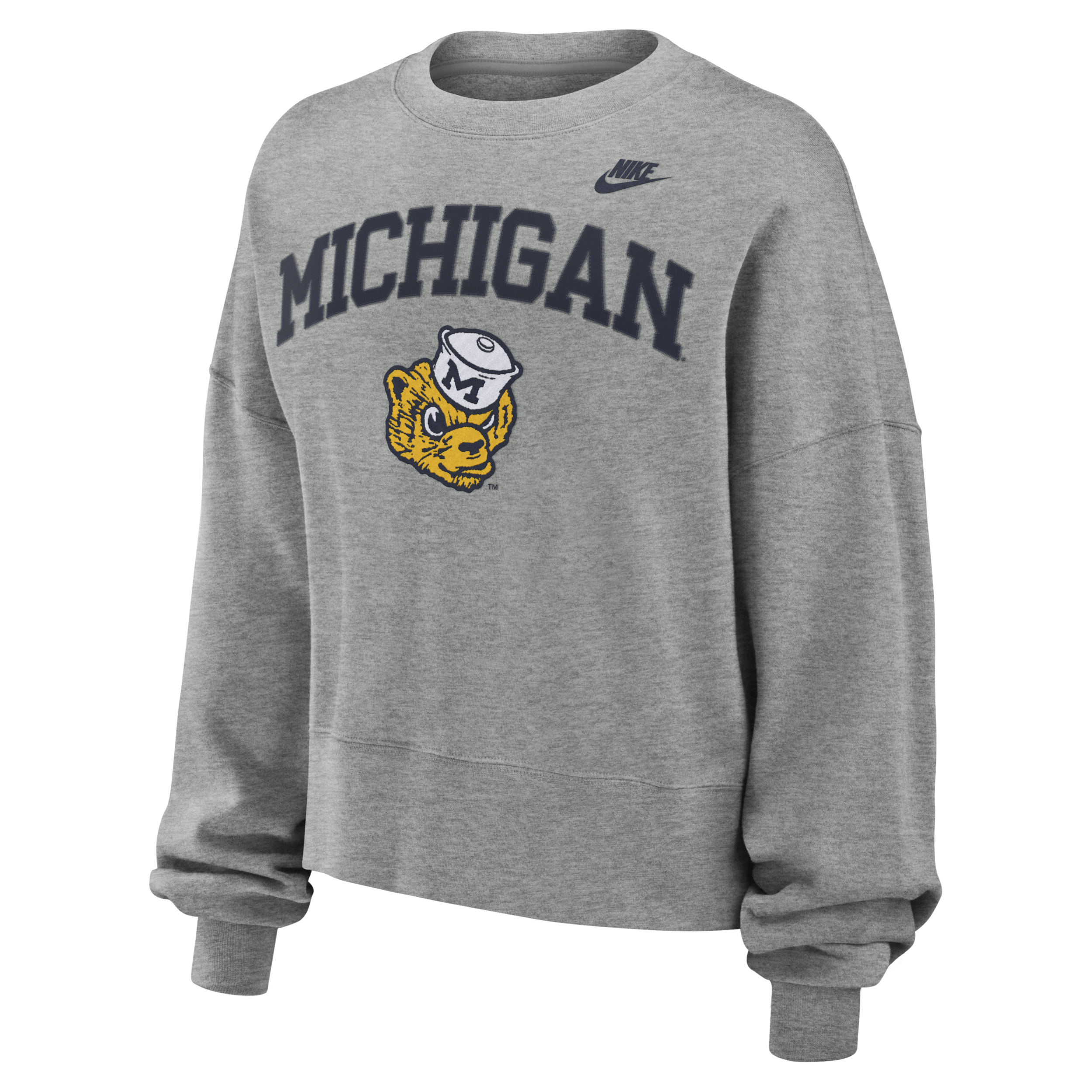 Nike Michigan Wolverines Legacy Classic Arch  Women's College Pullover Crew In Grey