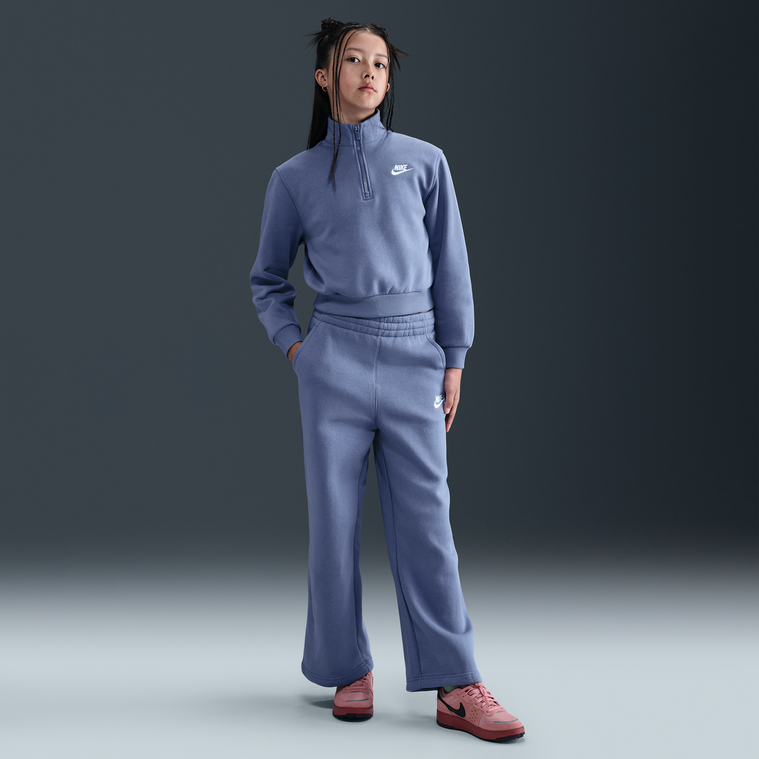 Nike Unisex Sportswear Club Fleece Girls' Wide-leg Pants In Blue