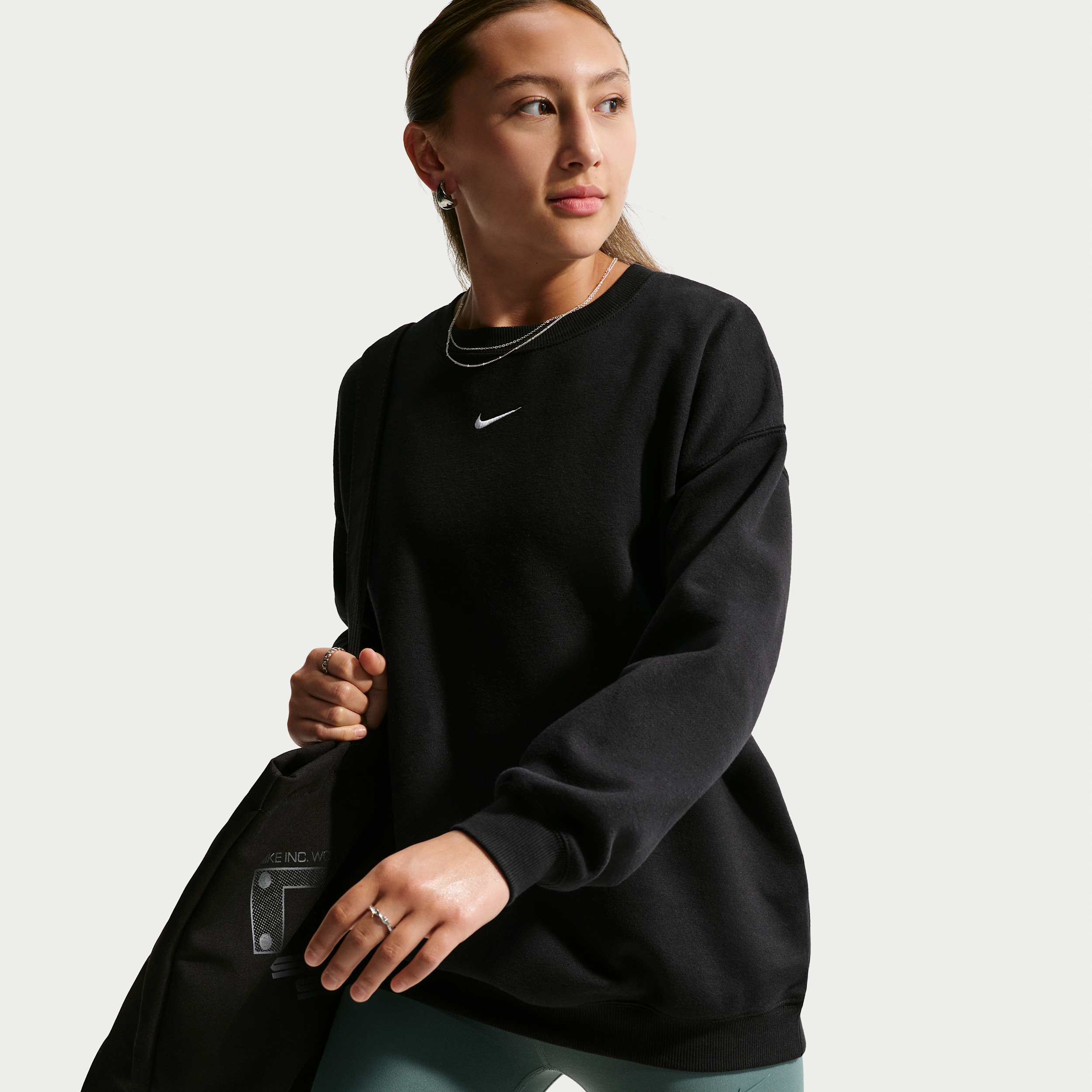 Nike Sportswear Studio Big Kids' (Girls') Oversized Crew-Neck Sweatshirt in Black | IM4947-010