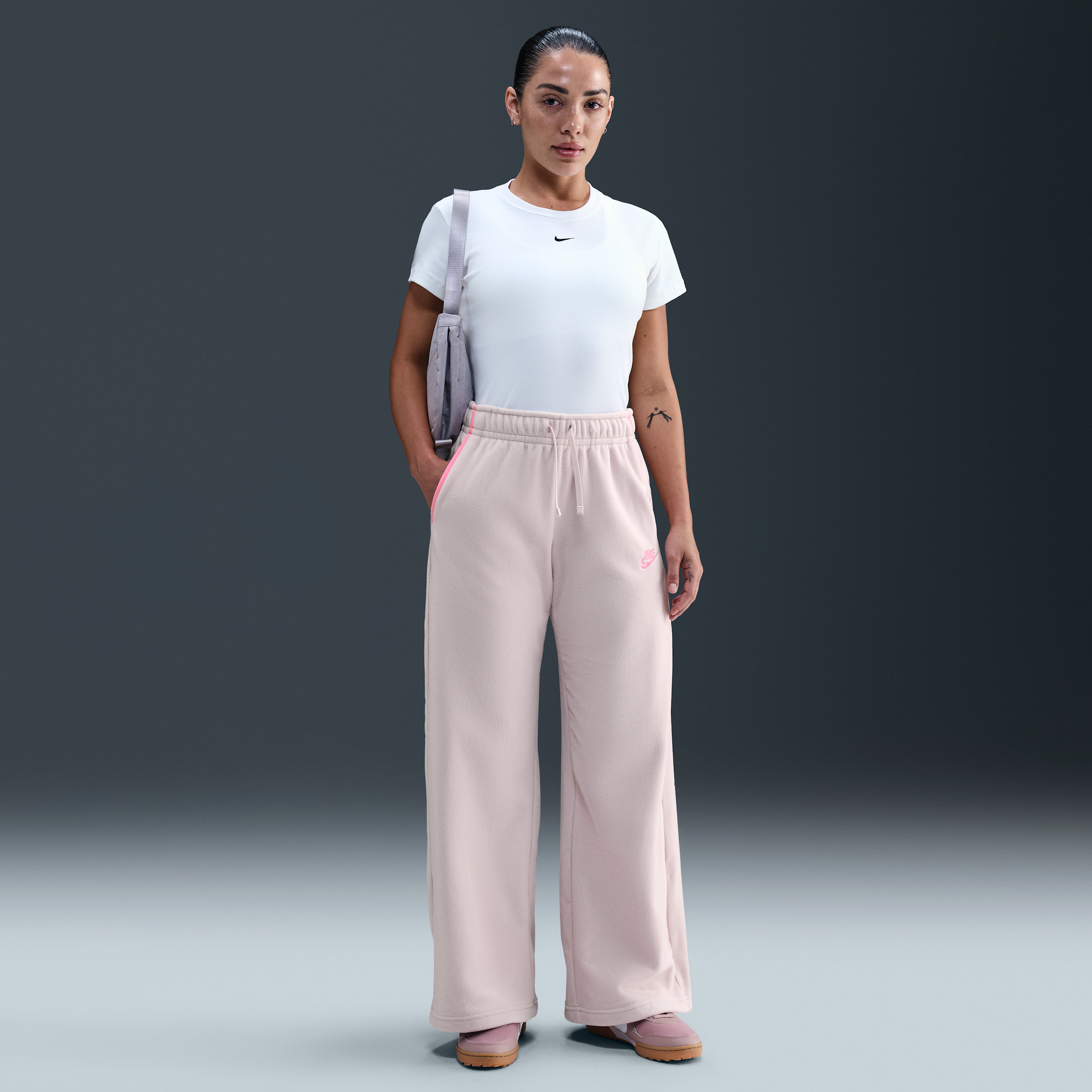 Nike Women's  Sportswear Club Fleece Mid-rise Wide-leg Cozy Pants In Pink