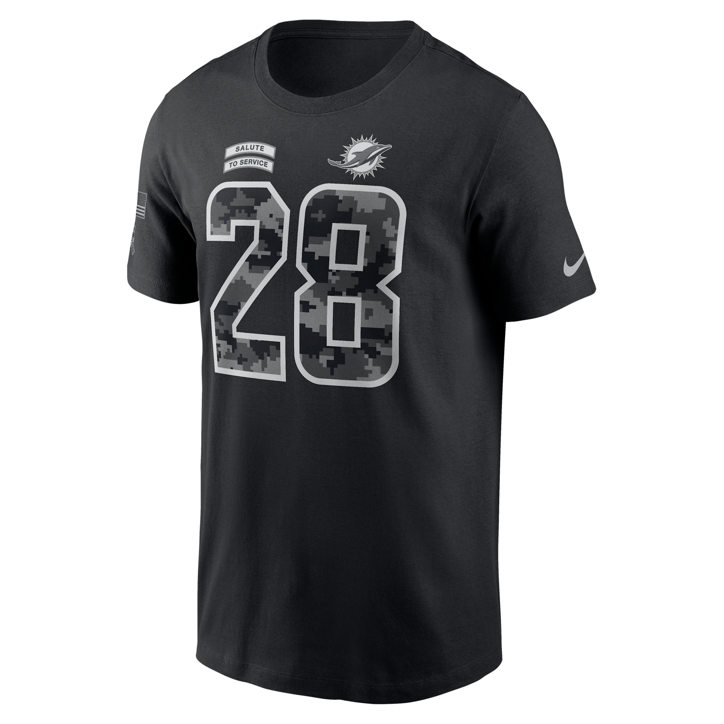 Nike Men's De'Von Achane Black Miami Dolphins 2026 Salute to Service Name & Number T-Shirt - Black