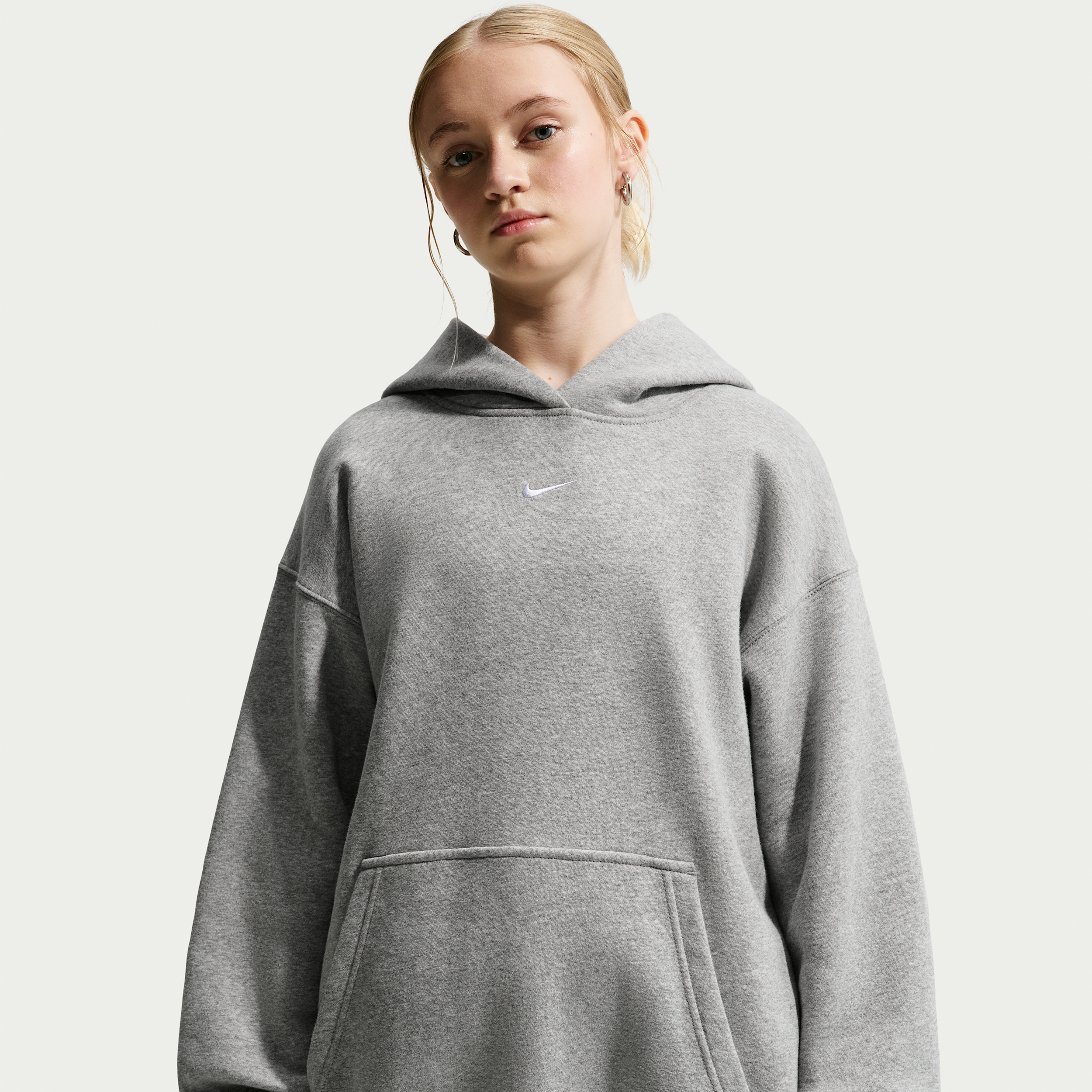 Women's Nike Sportswear Studio Fleece Girls' Oversized Pullover Hoodie in Grey | IM4964-063