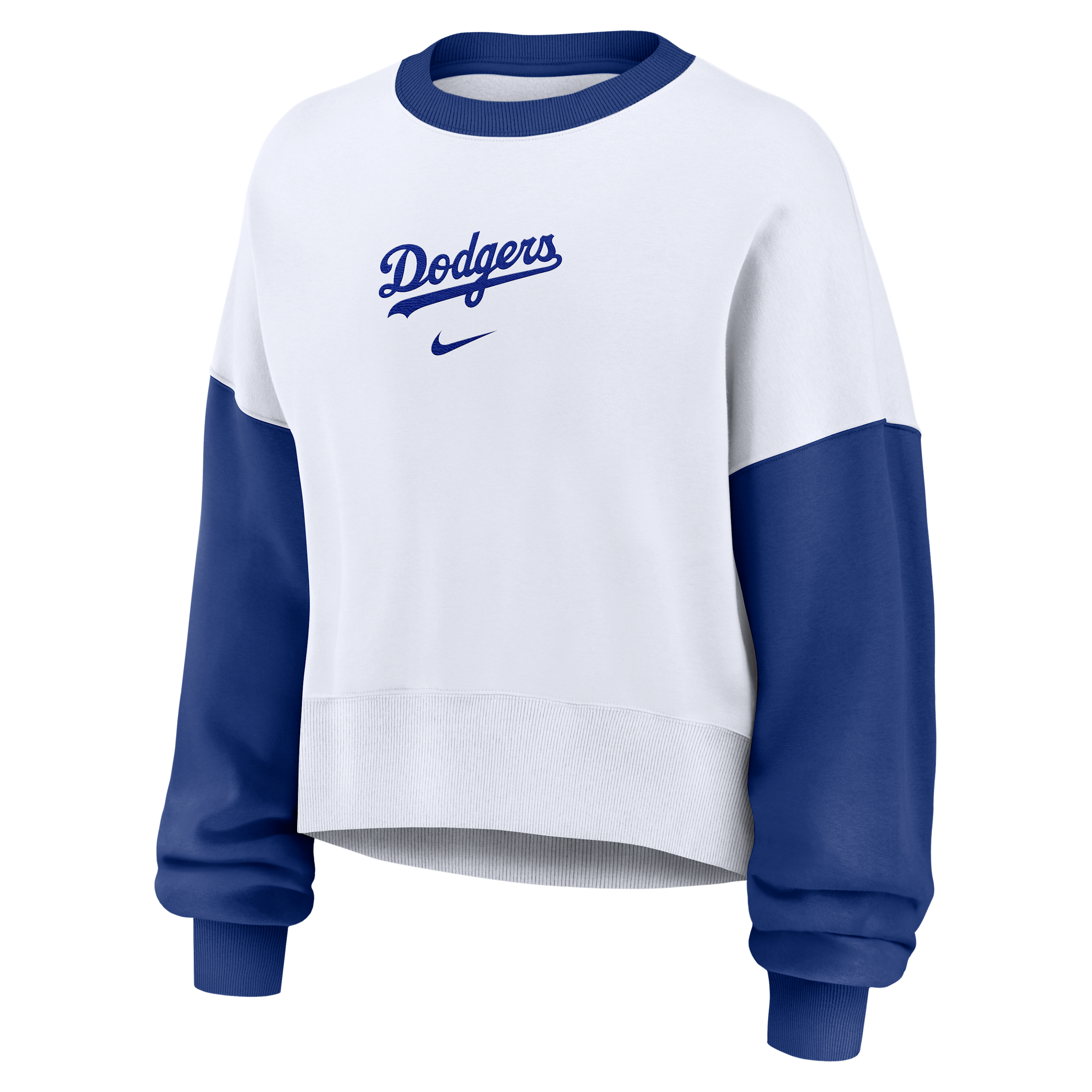 Nike Women's White/Royal Los Angeles Dodgers Oversized High Hip Fleece Sweatshirt - White, Royal
