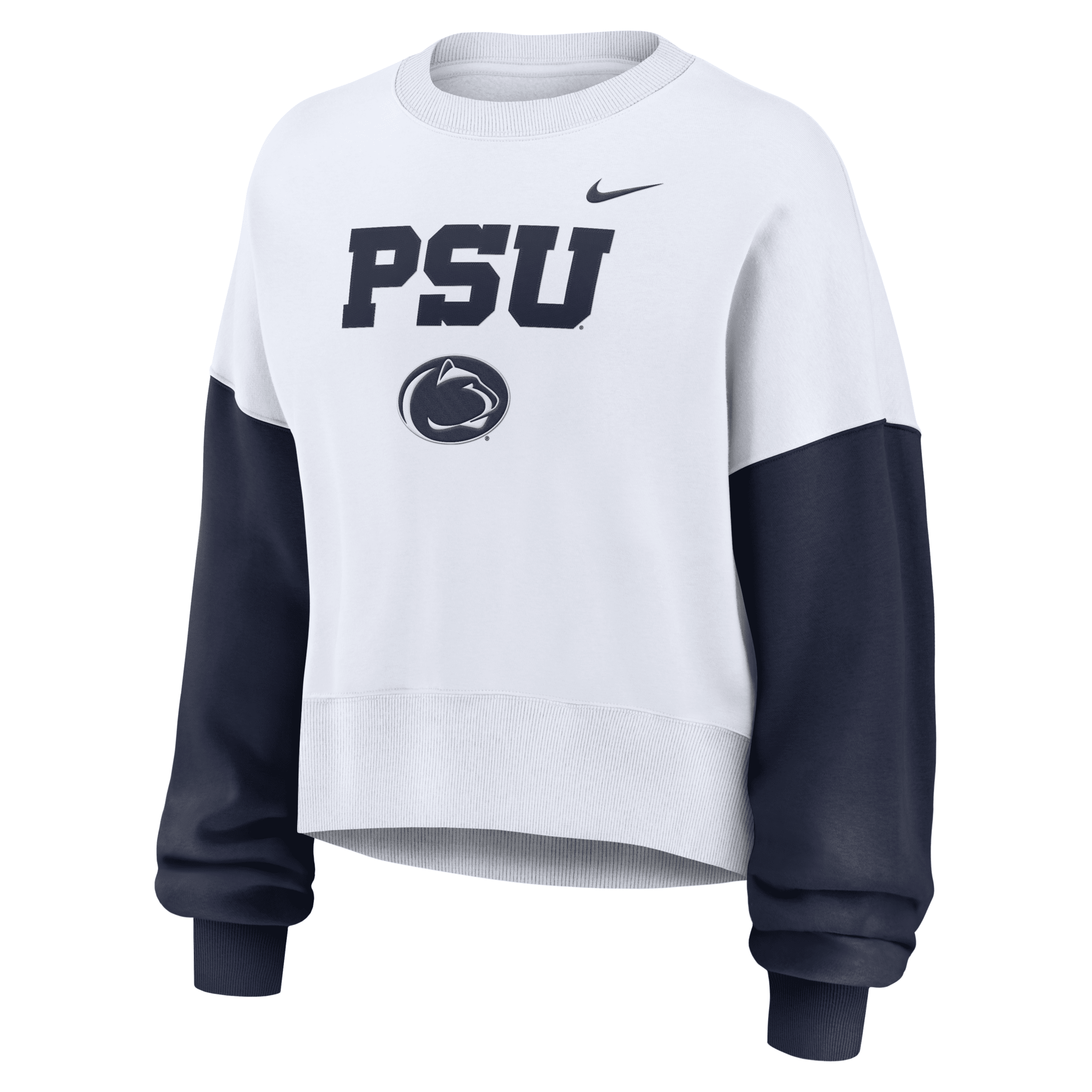 Nike Women's White Penn State Nittany Lions Color-block Oversized Cropped Pullover Sweatshirt In White
