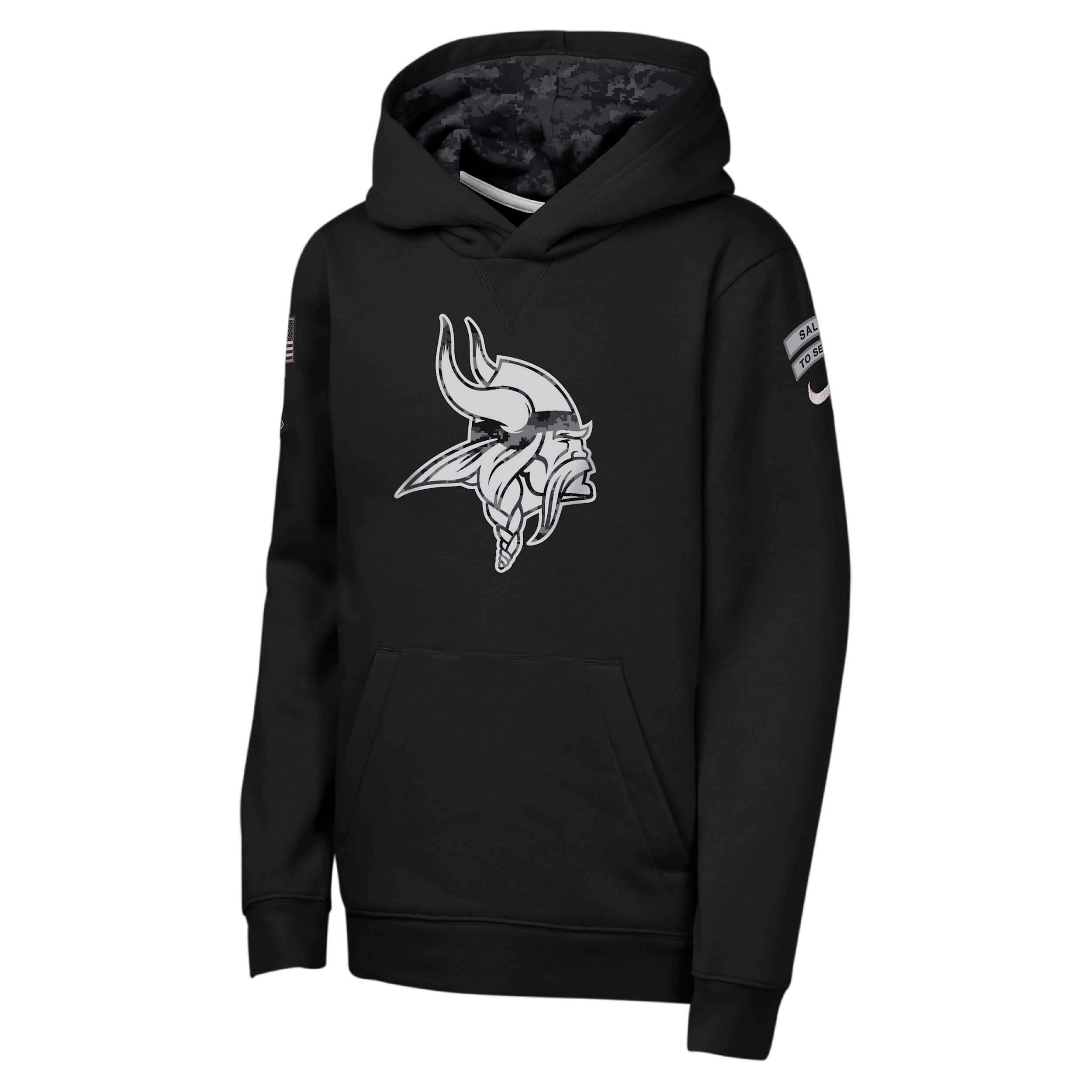 Minnesota Vikings Salute to Service Sideline Club Big Kids' Nike NFL Pullover Hoodie in Black | Z1B7NFQ8VIK-NAW