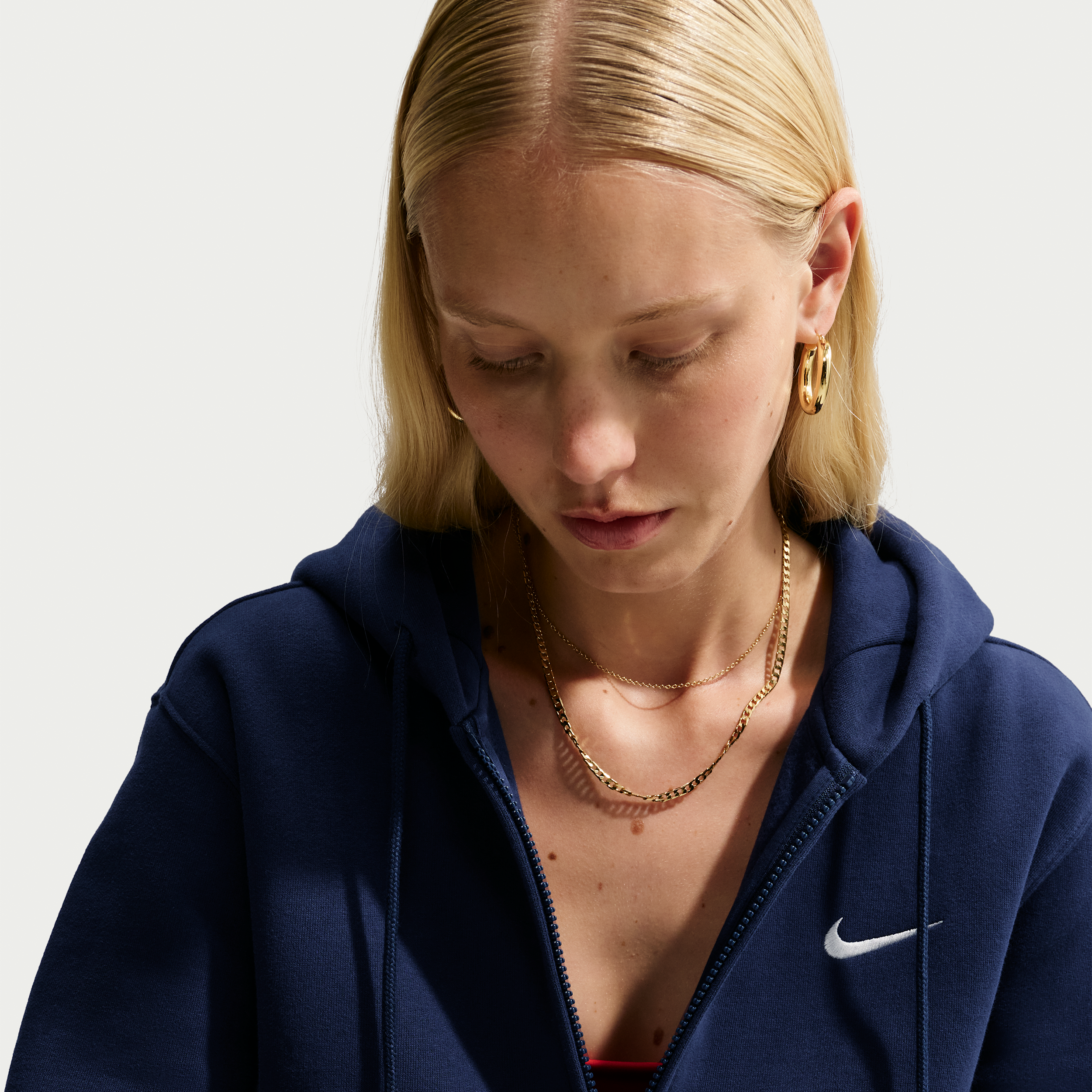 Nike Women's Studio Fleece Medium-Weight Full-Zip Hoodie in Midnight Navy/Sail