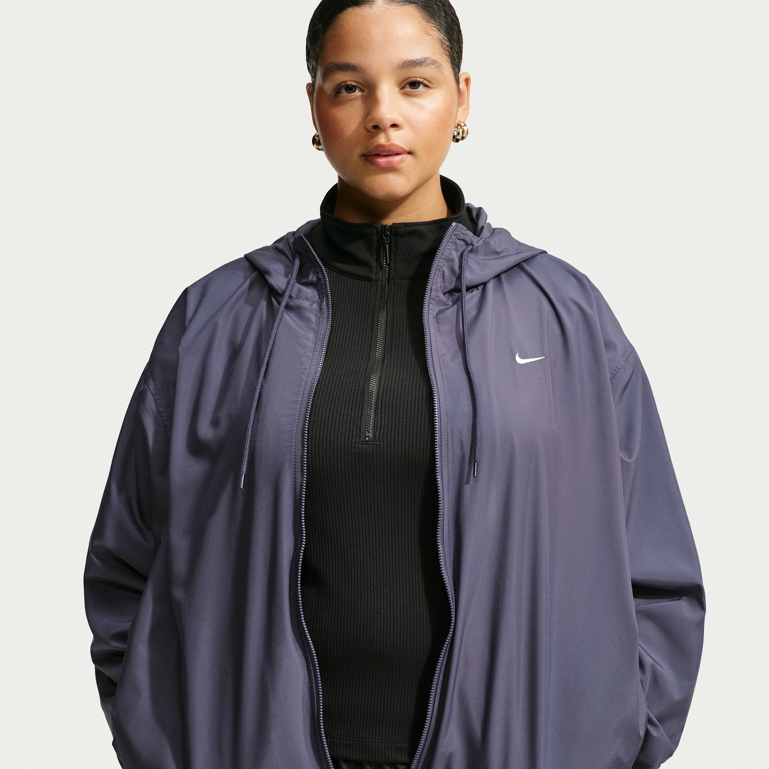 Women's Nike Sportswear Loose UV Hooded Jacket (Plus Size) in Grey | IU8329-013