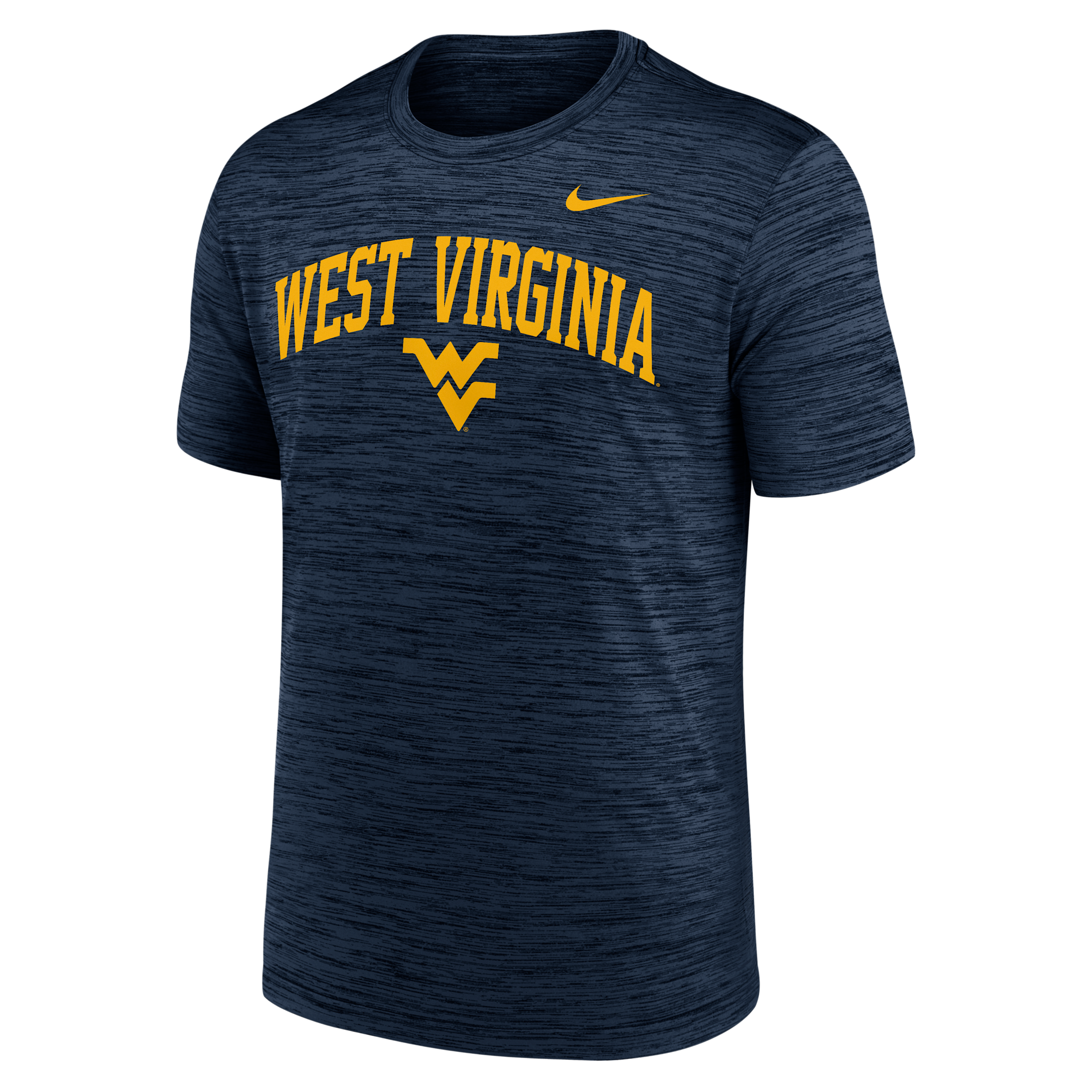 West Virginia Primetime Arch Logo Velocity Nike Men's Dri-FIT College T-Shirt in Blue | NKPQ41SWVN-DNF