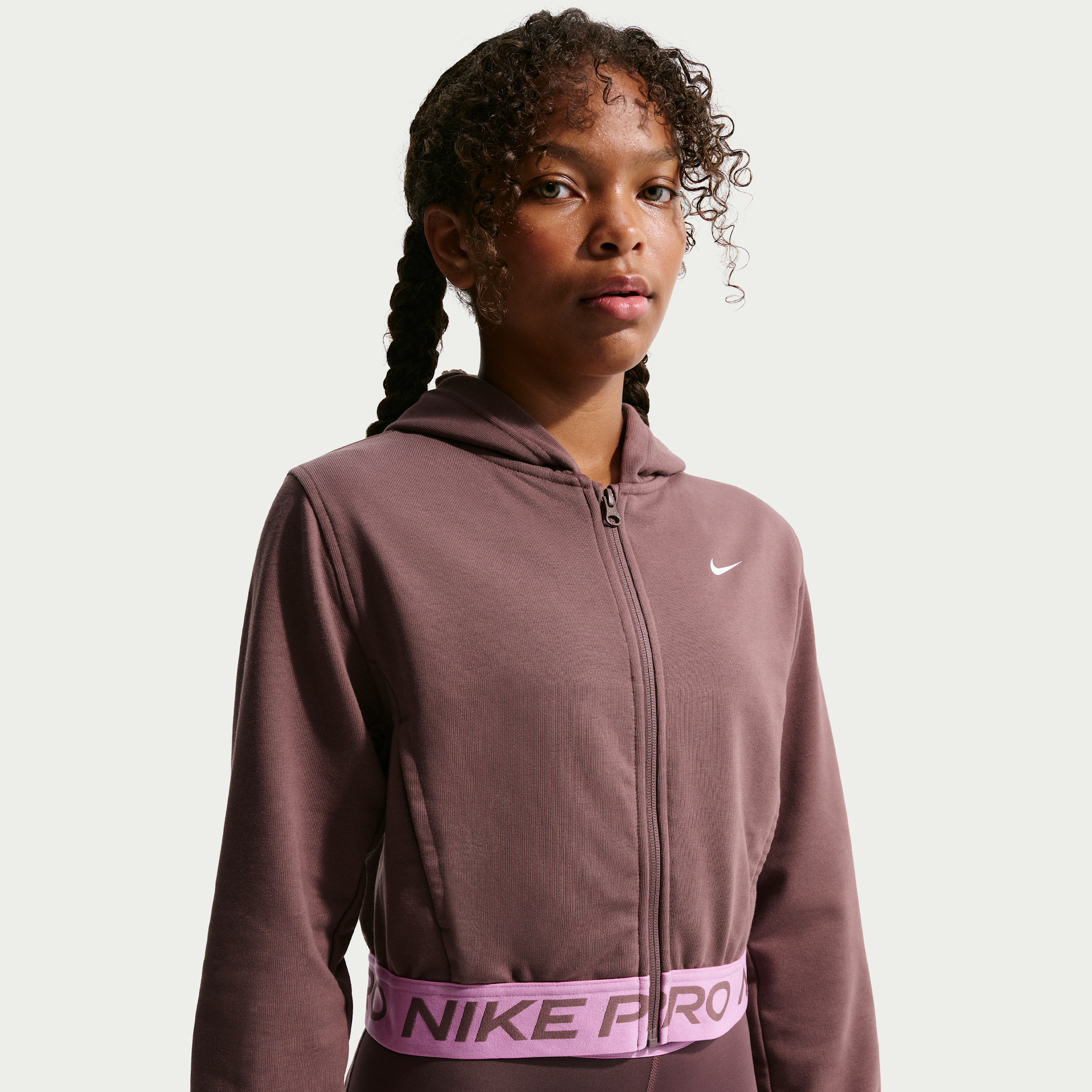 Nike Pro Fleece Big Kids' (Girls') Dri-FIT Full-Zip Hoodie in Purple | HQ9312-502