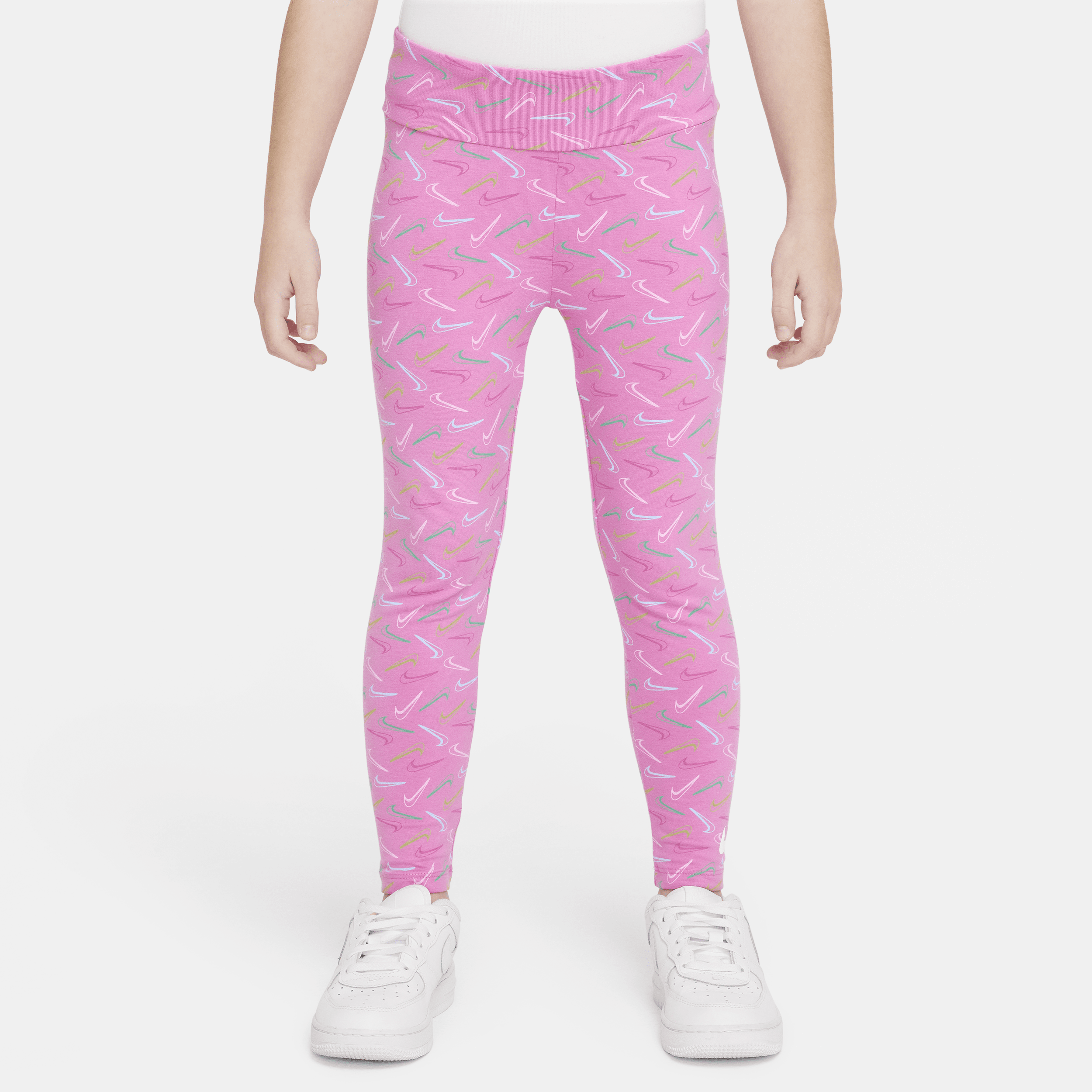 Nike Kids' Fuchsia Leggings For Girl With Multicolor Swoosh In Pink