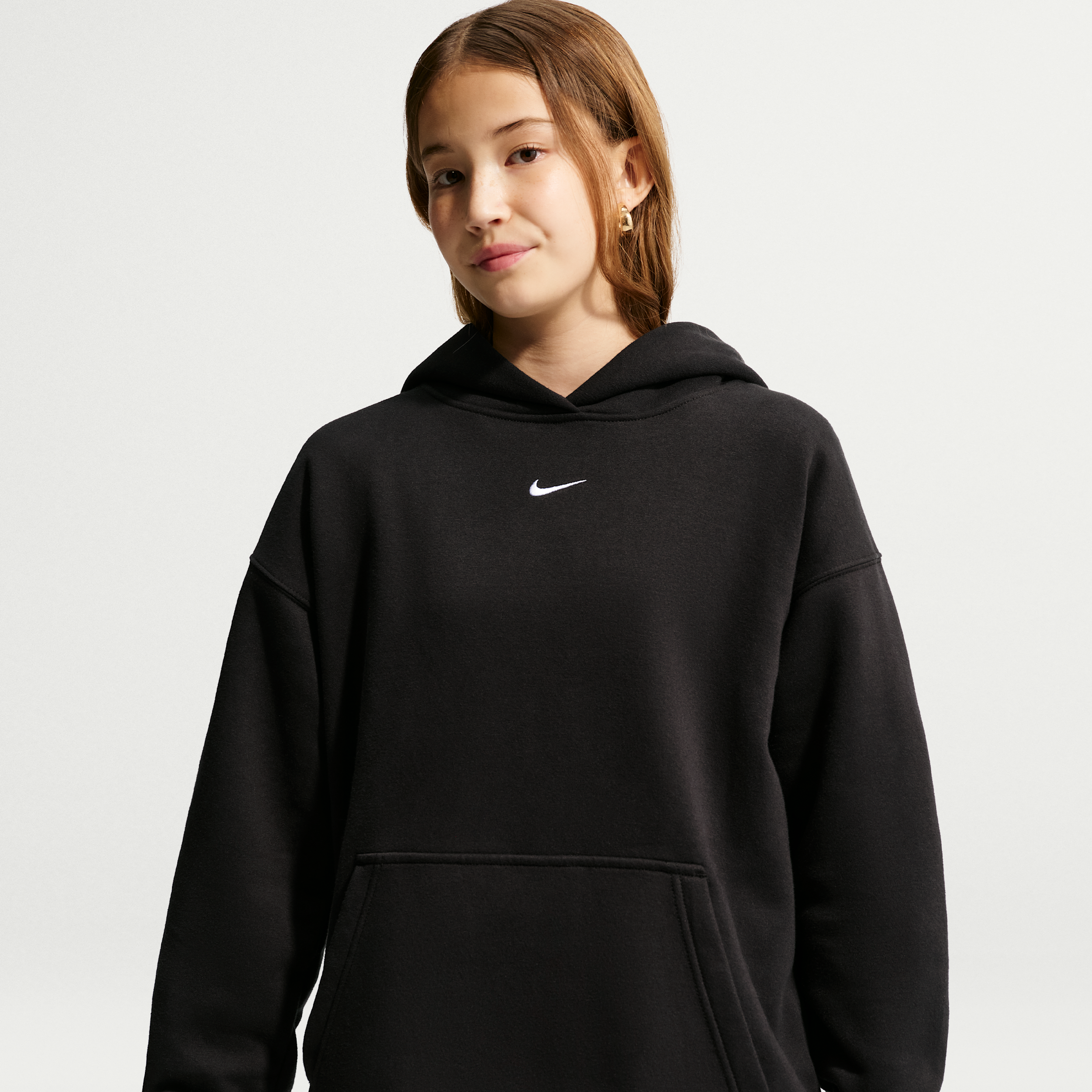 Women's Nike Sportswear Studio Fleece Girls' Oversized Pullover Hoodie in Black | IM4964-010