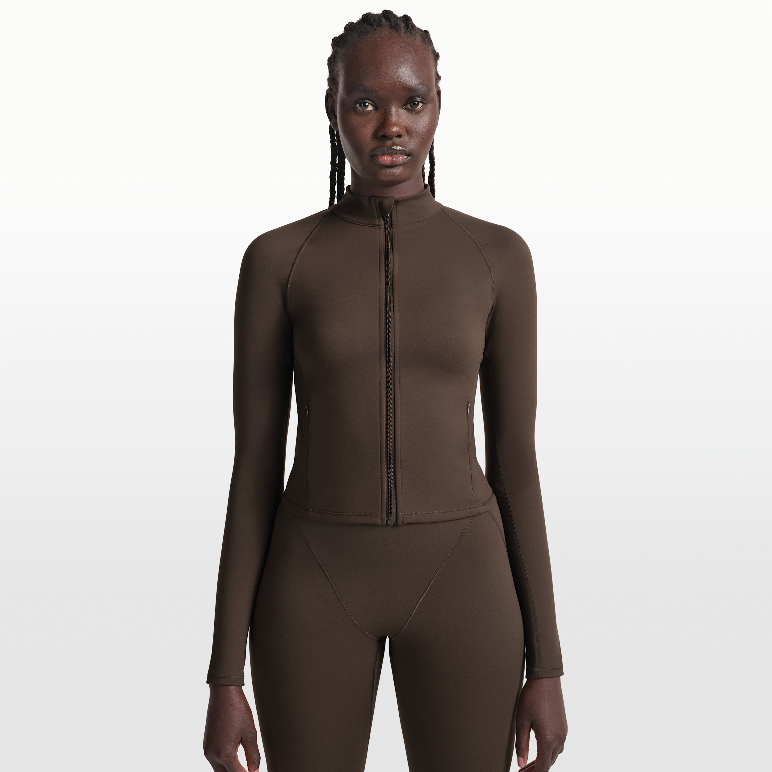 Nike Women's SKIMS Matte Mock-Neck Full-Zip Jacket in Brown | ZUZUP8315W-DSP