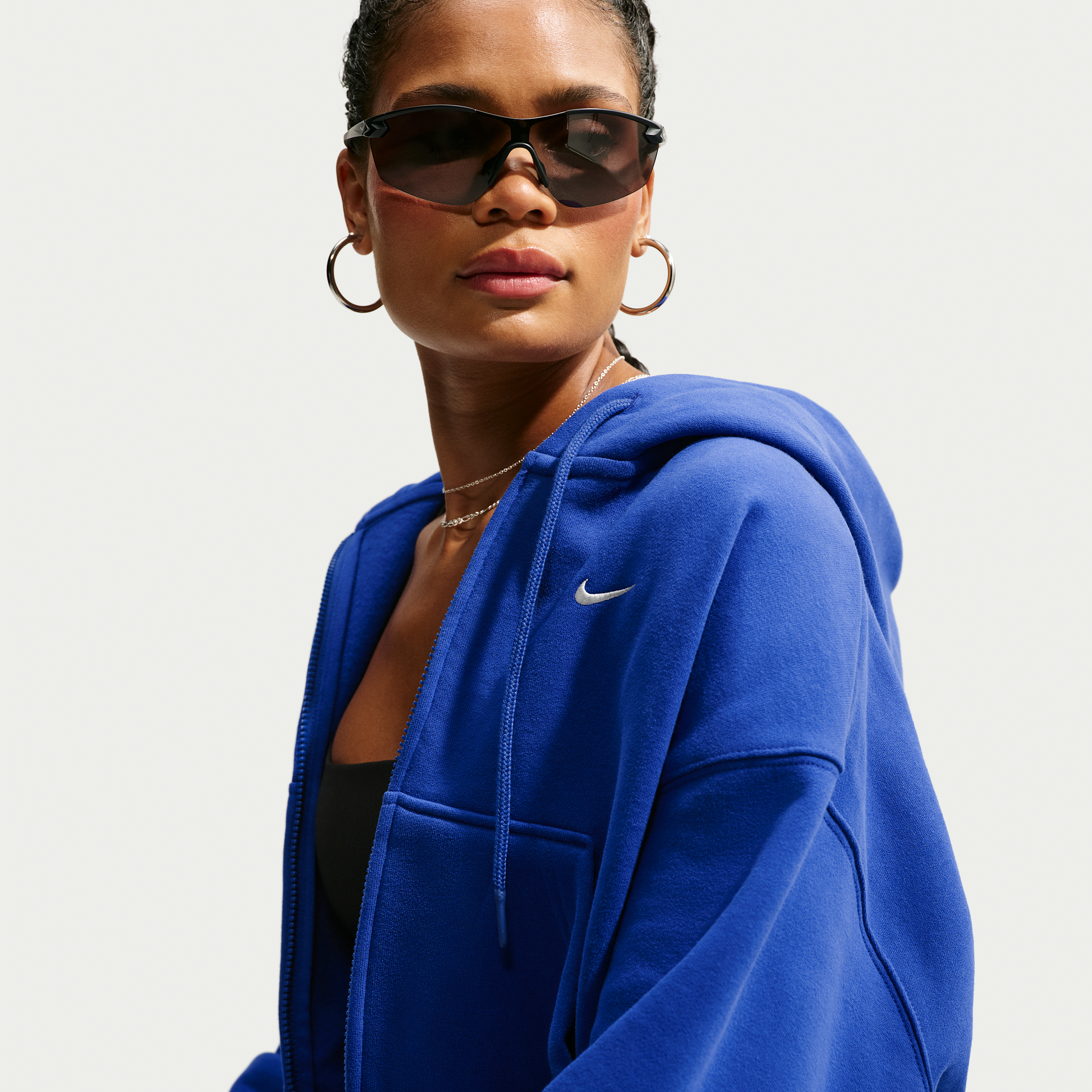 Nike Women's Studio Fleece Medium Weight Oversized Full-Zip Cropped Hoodie in Blue | IM8499-417