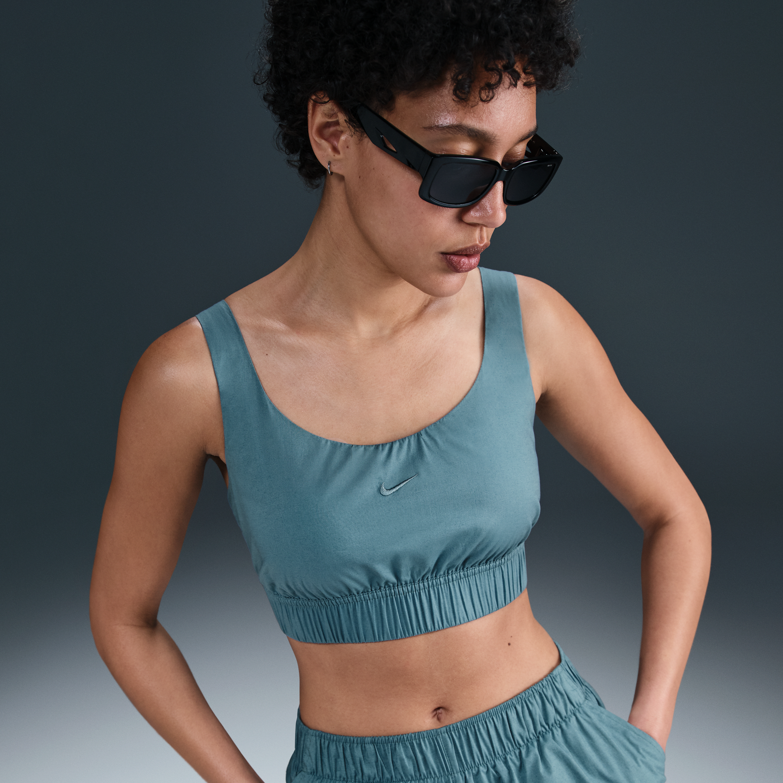 Nike Women's Sportswear Chill Poplin Slim Cropped Tank Top In Blue