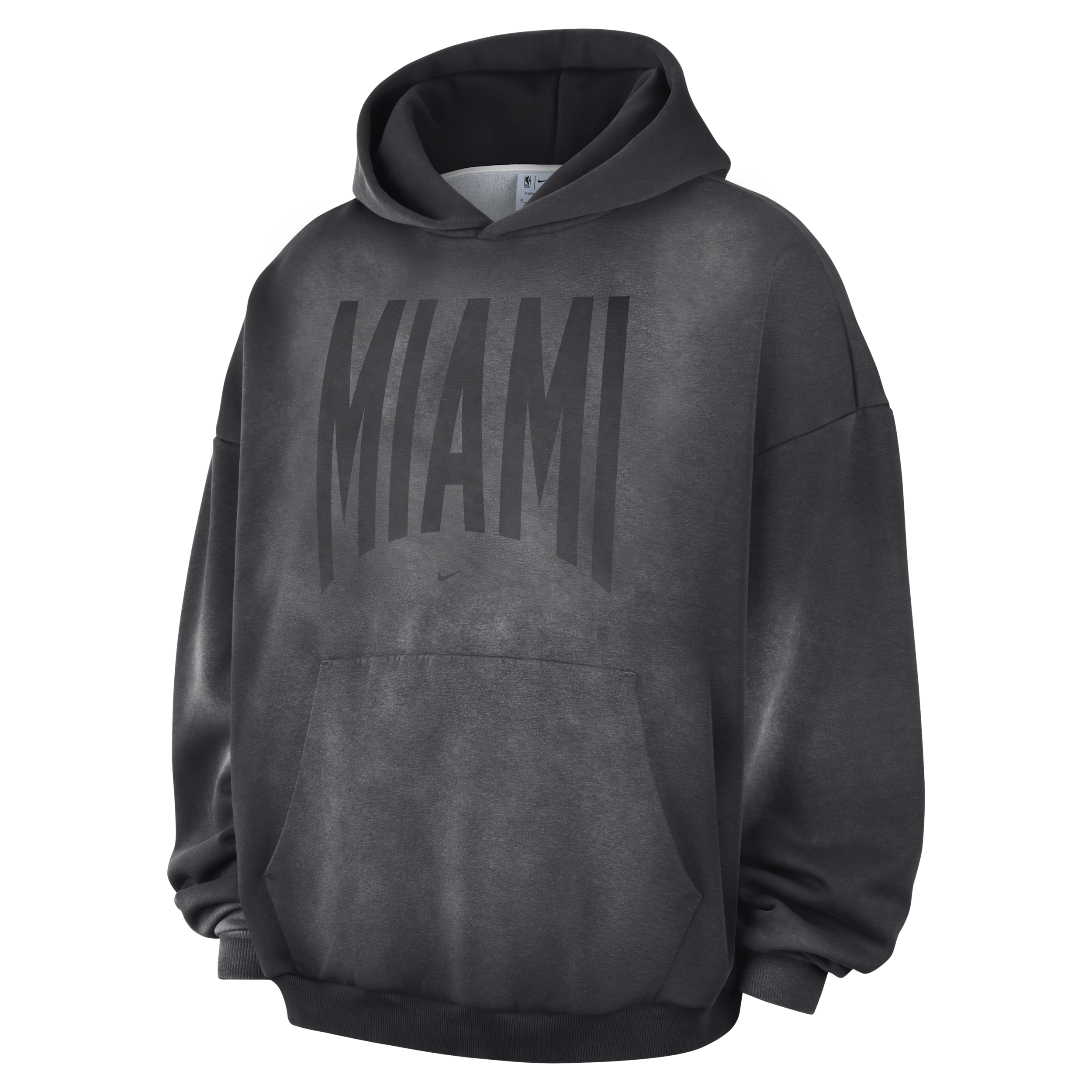 Nike Men's Miami Heat Standard Issue Therma-FIT Fleece Basketball Pullover Hoodie in Grey | II6024-099