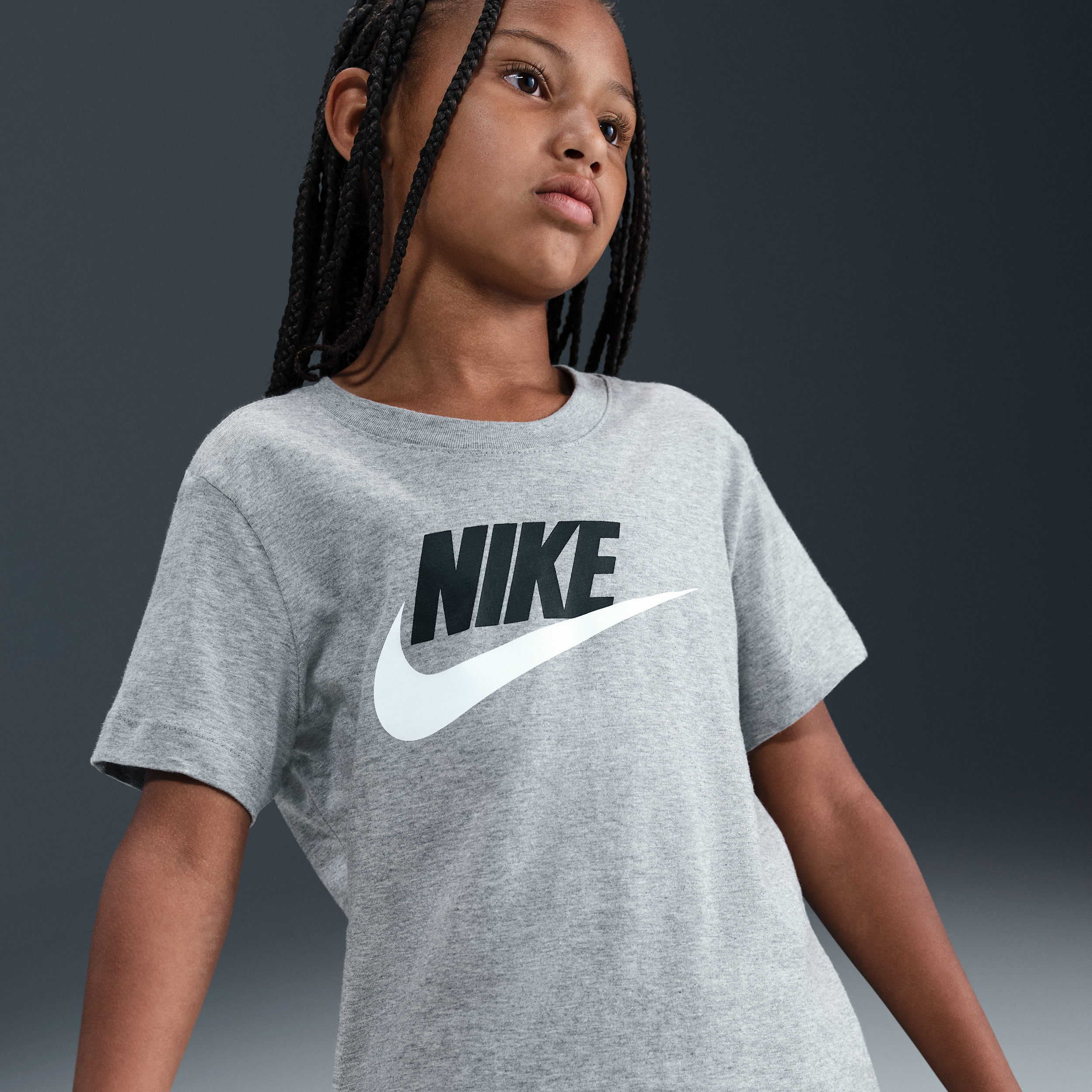 Nike Kids' Sportswear Futura Logo T-Shirt, XS, Dk Grey Heather/White