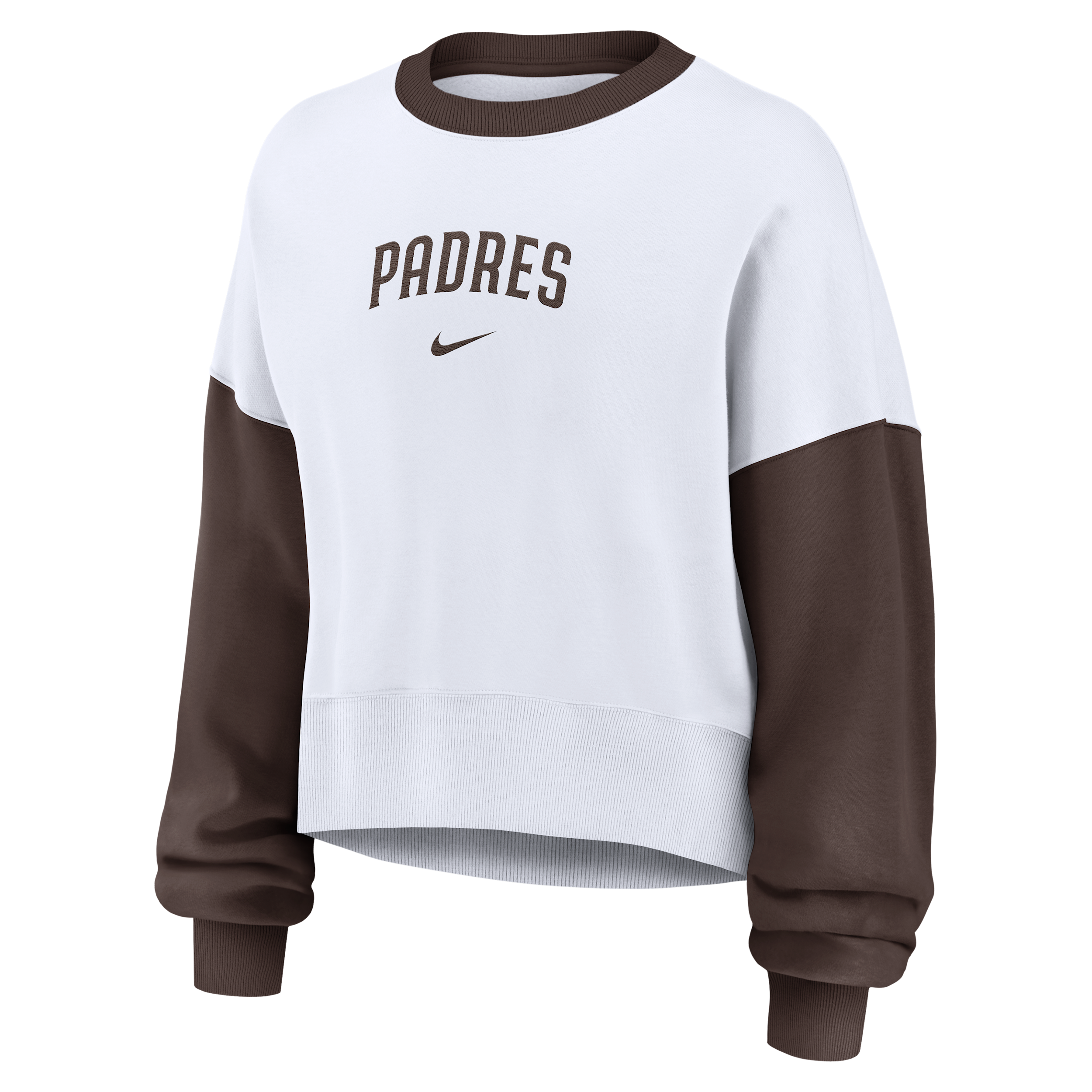 Nike Women's White/Brown San Diego Padres Oversized High Hip Fleece Sweatshirt - White, Brown