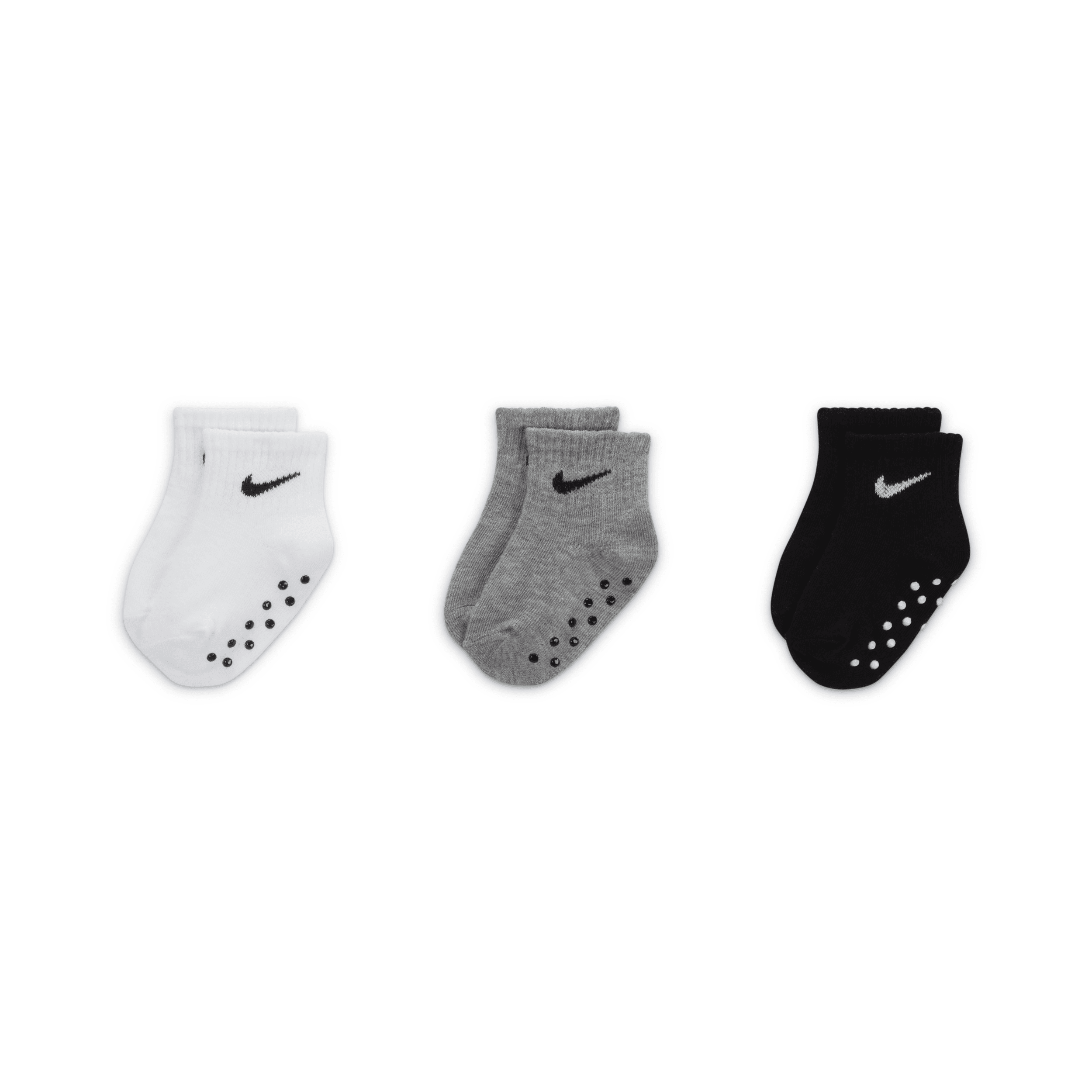 Nike Core Swoosh Baby Gripper Socks Box Set (3 Pairs) In Grey