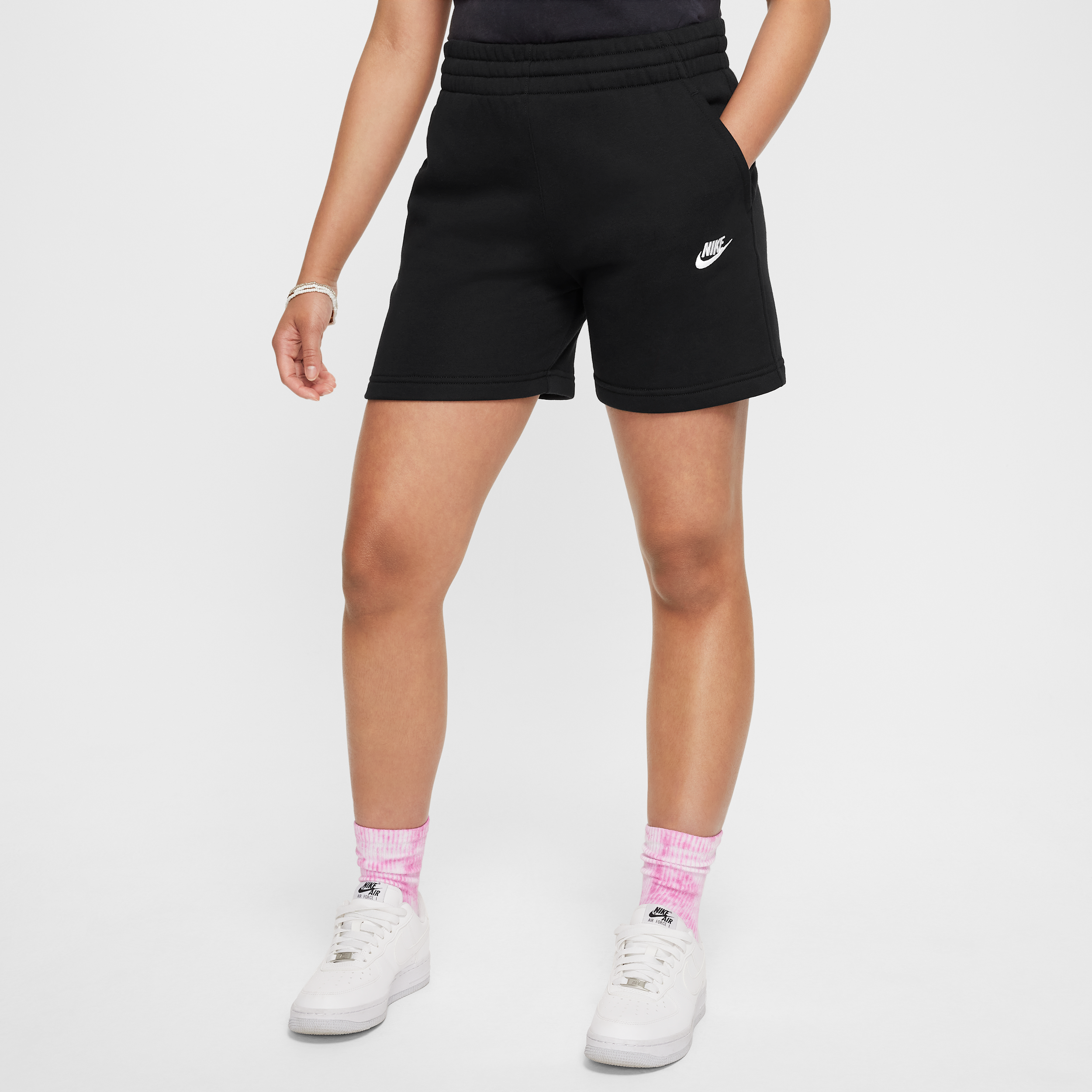 Nike Sportswear Club Fleece Big Kids' (Girls') 5" French Terry Shorts in Black, Size: Medium | FD2919-010