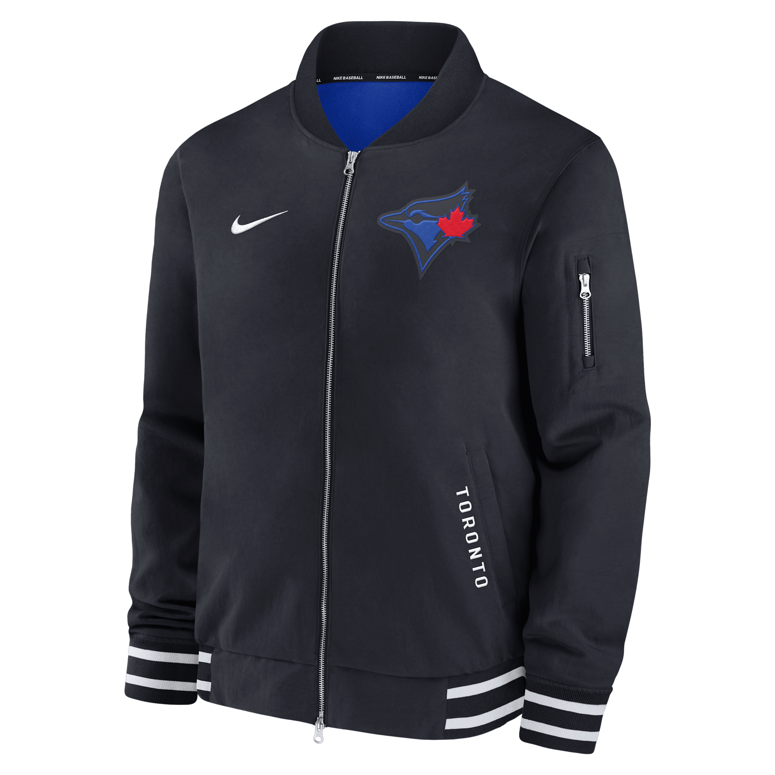 Nike Toronto Blue Jays Authentic Collection City Connect Men's Mlb Full-zip Bomber Jacket In Black