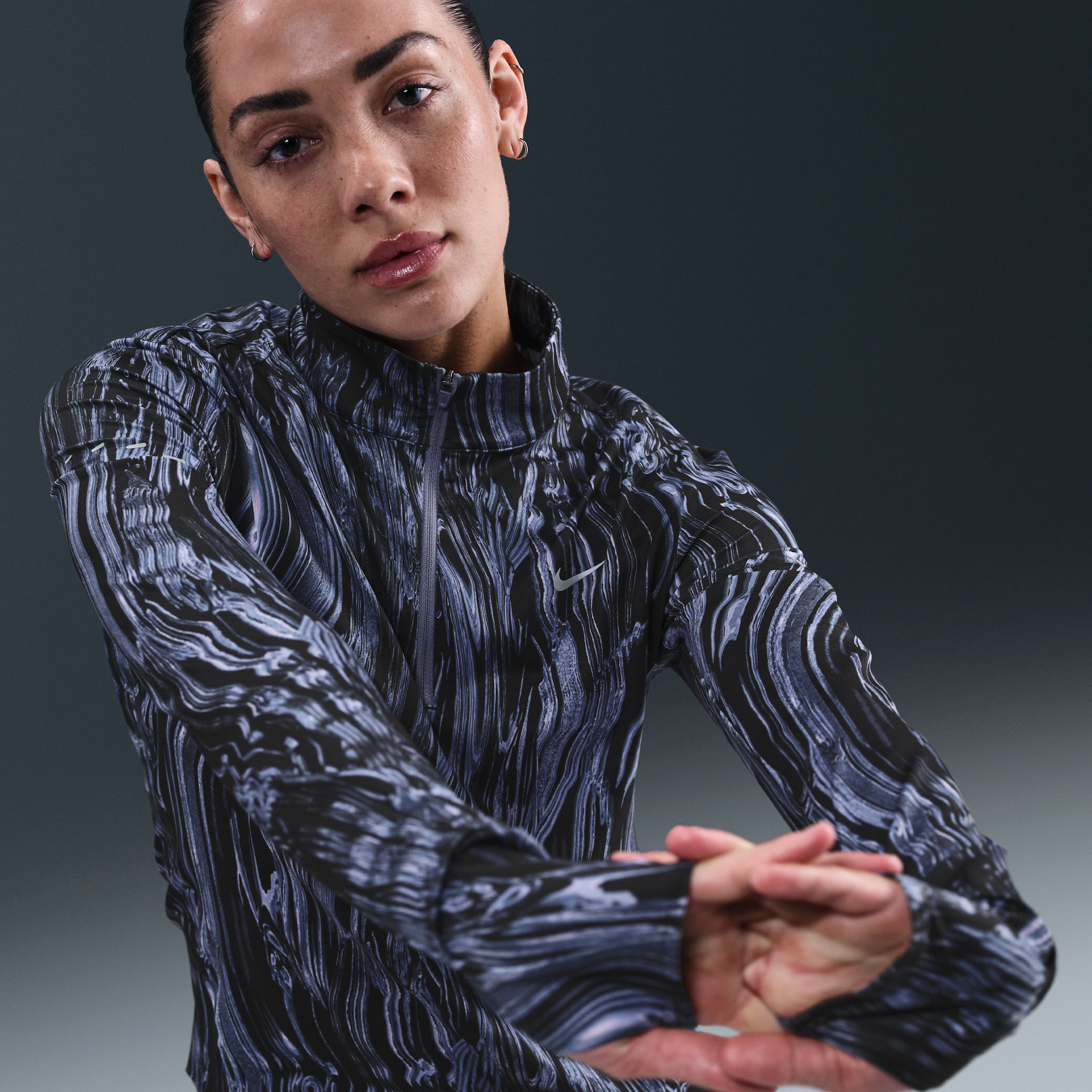 Nike Women's Swift Dri-fit Uv 1/2-zip Printed Running Top In Multi