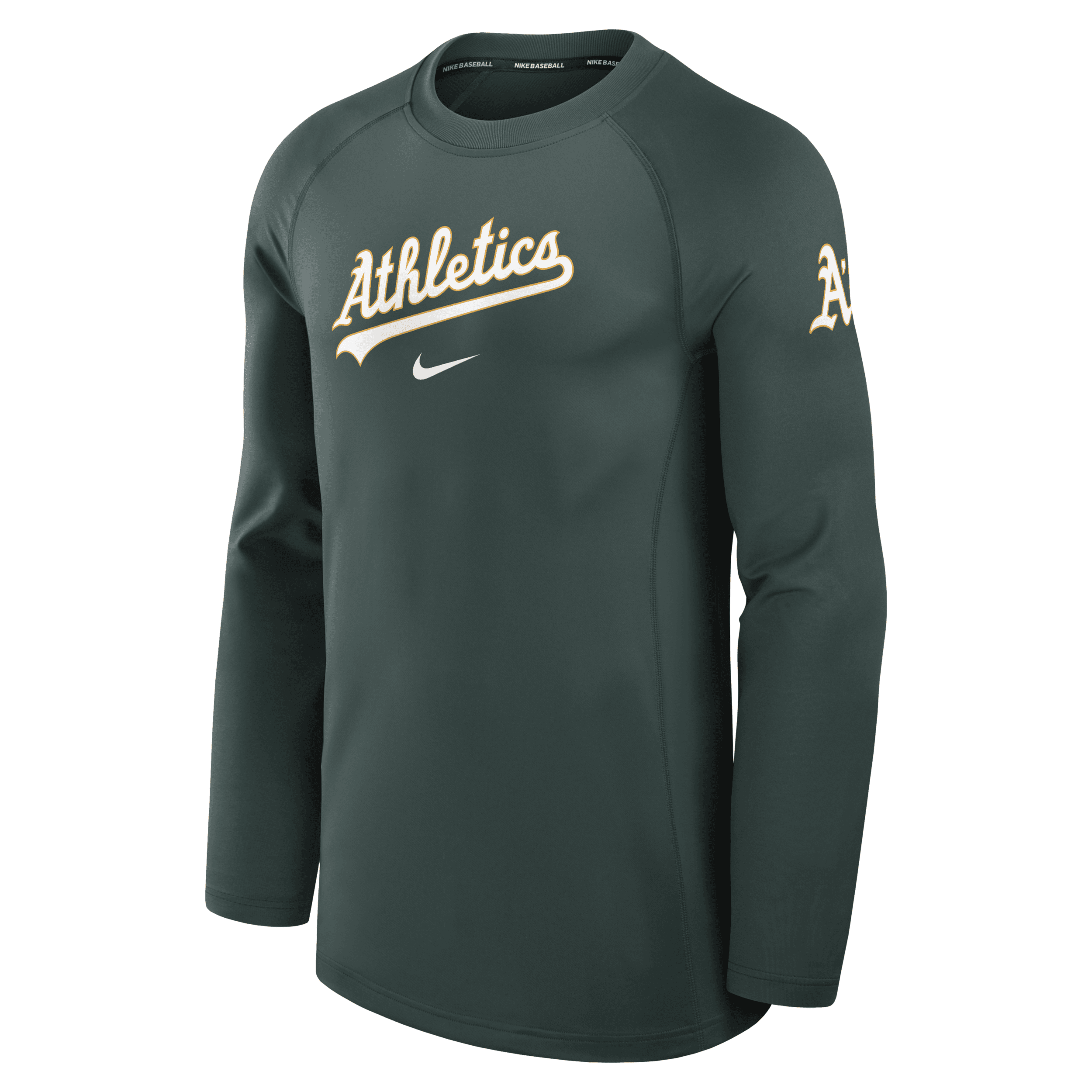 Nike Oakland Athletics Authentic Collection Game Time  Men's Dri-fit Mlb Long-sleeve T-shirt In Green