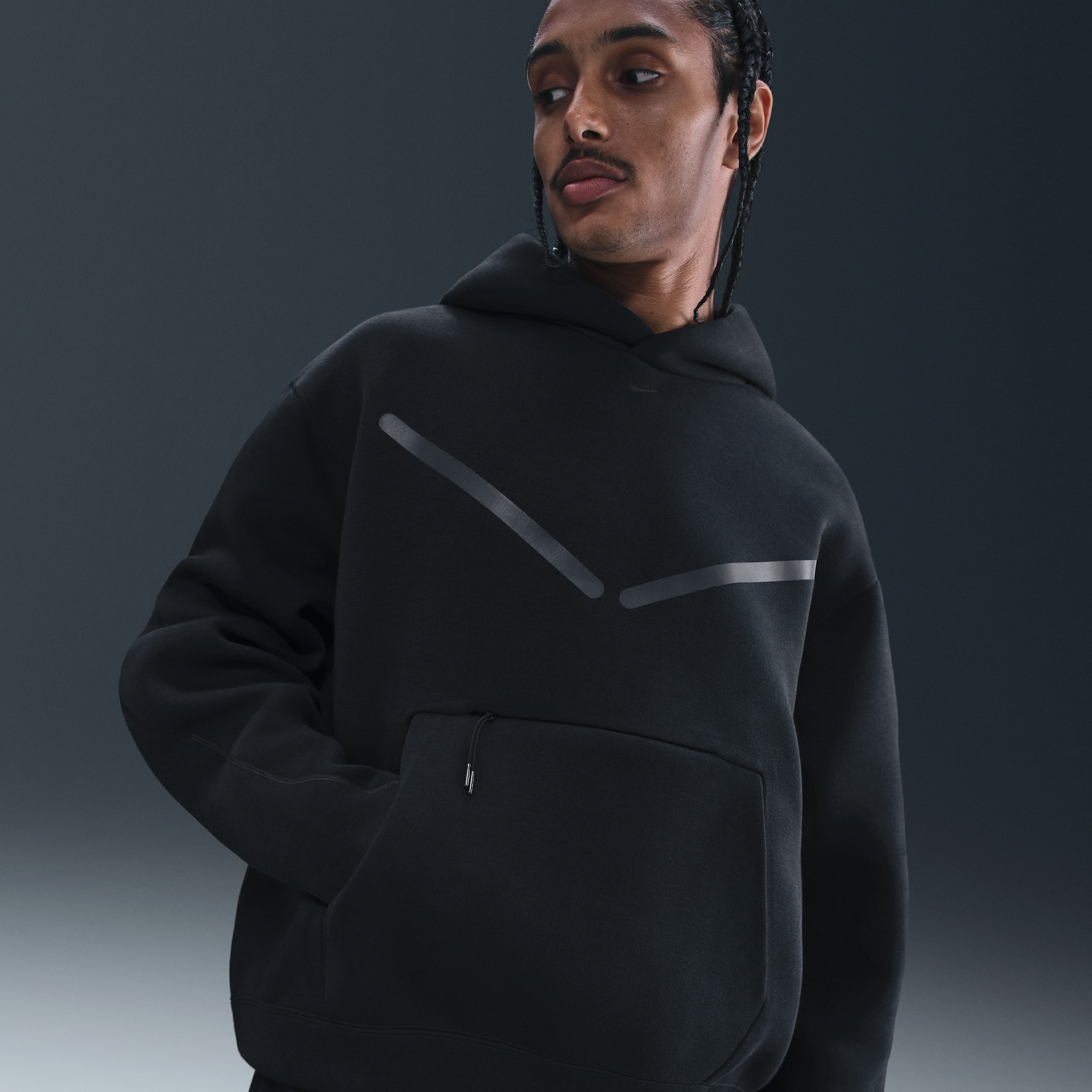 Nike Men's Tech Pullover Hoodie with Reflective Accents in Black | HV1342-010
