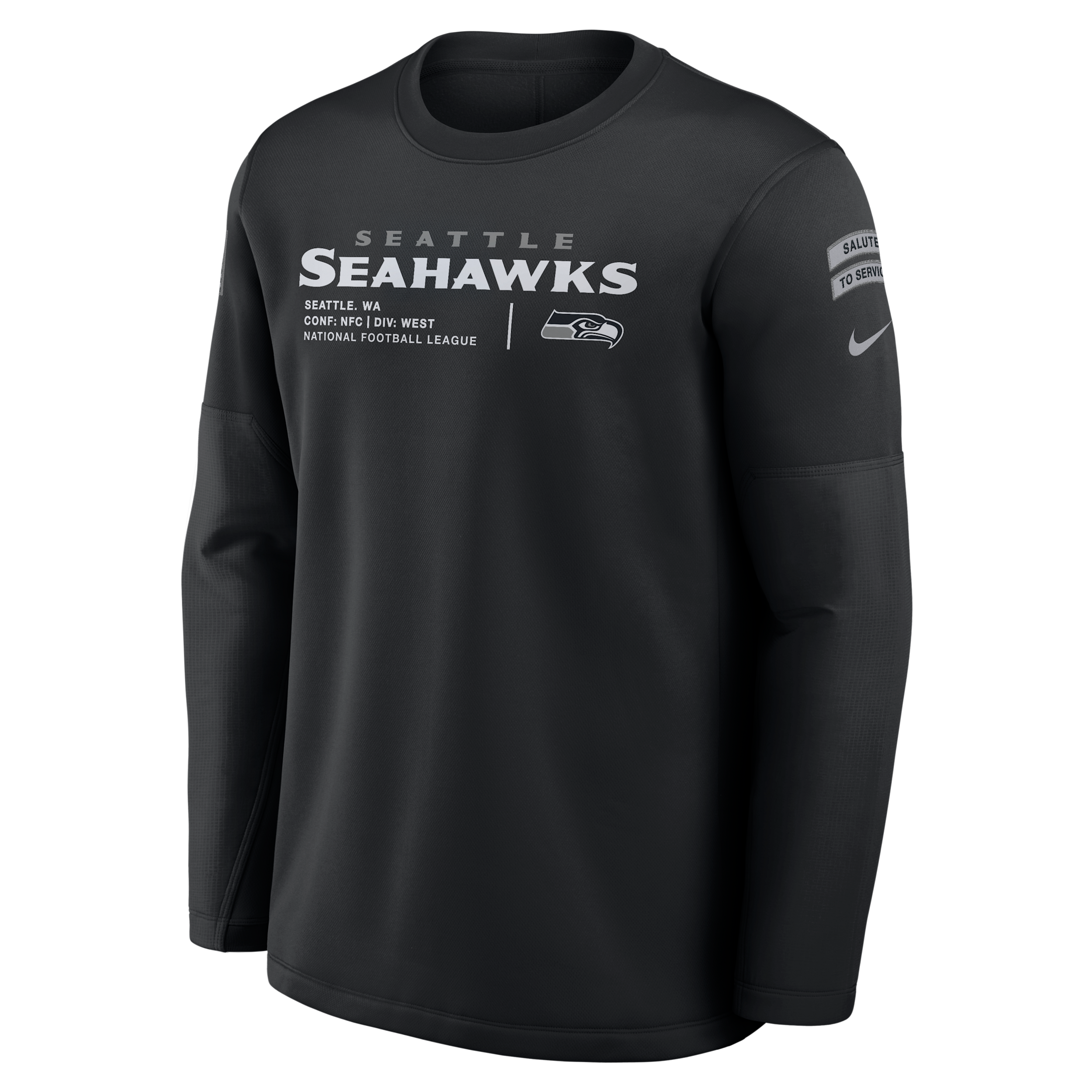 Nike Men's Black Seattle Seahawks 2026 Salute to Service Sideline Coaches Crewneck Therma-fit Sweatshirt - Black