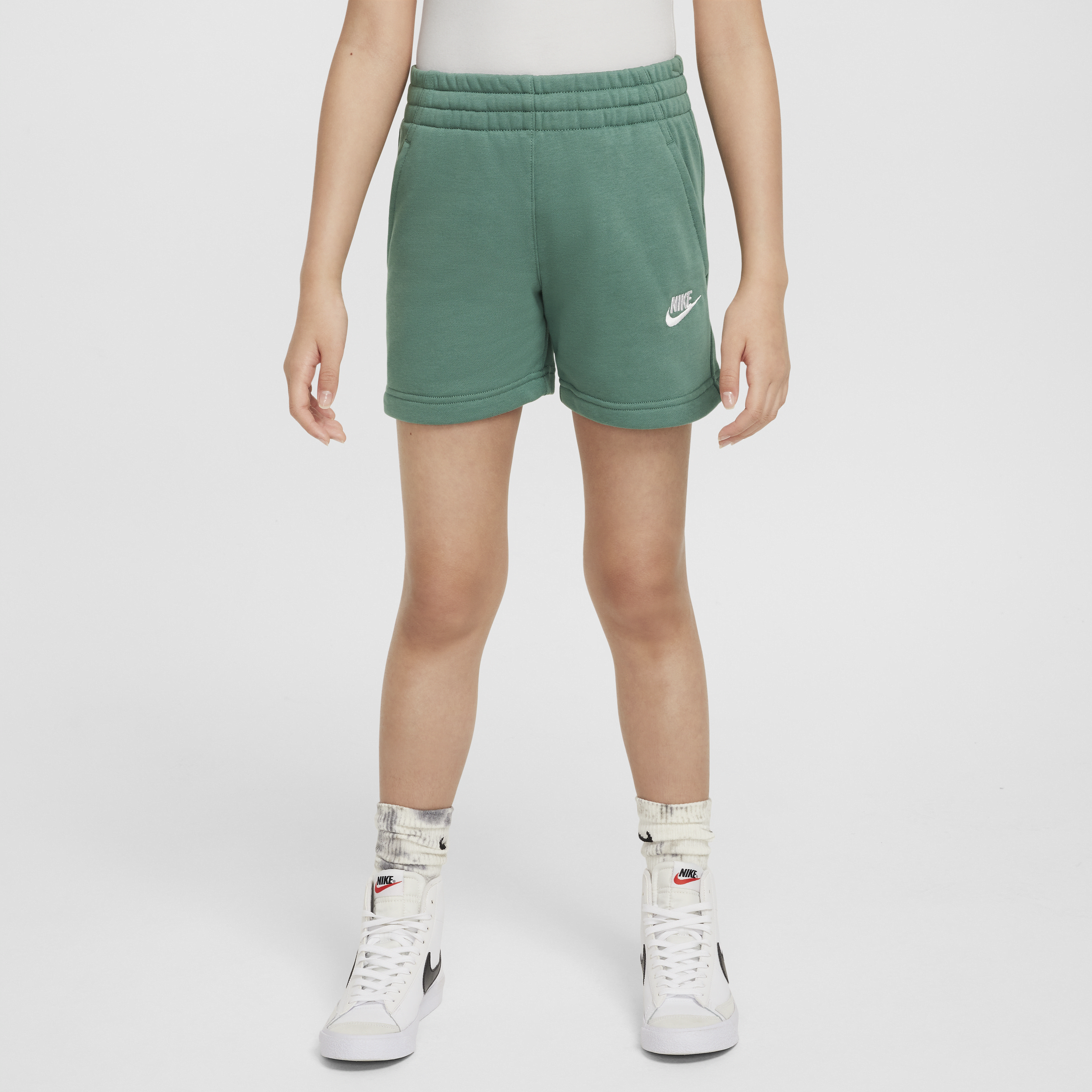 Shop Nike Sportswear Club Fleece Big Kids' (girls') 5" French Terry Shorts In Green