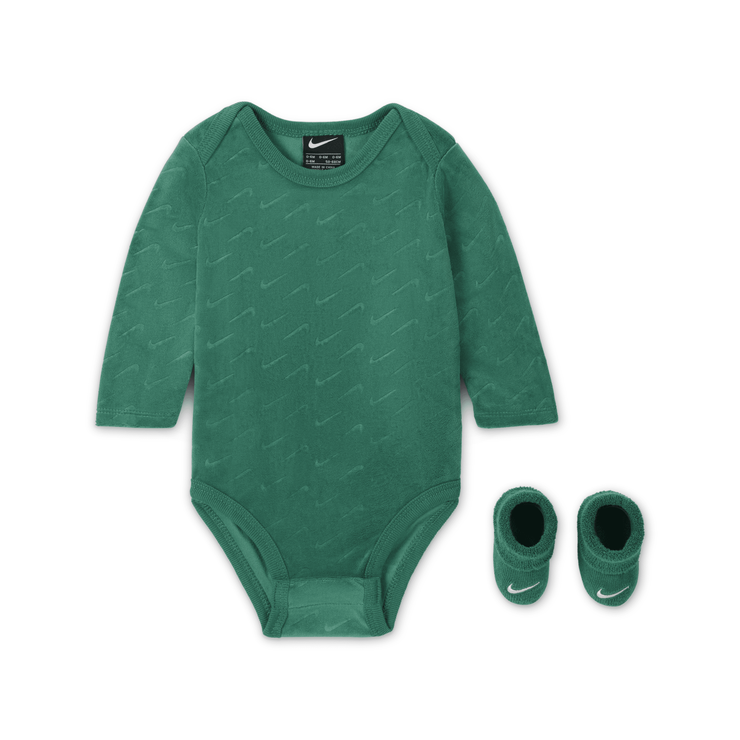 Nike Baby (0-9m) Velour Swoosh 2-piece Bodysuit Boxed Set In Green