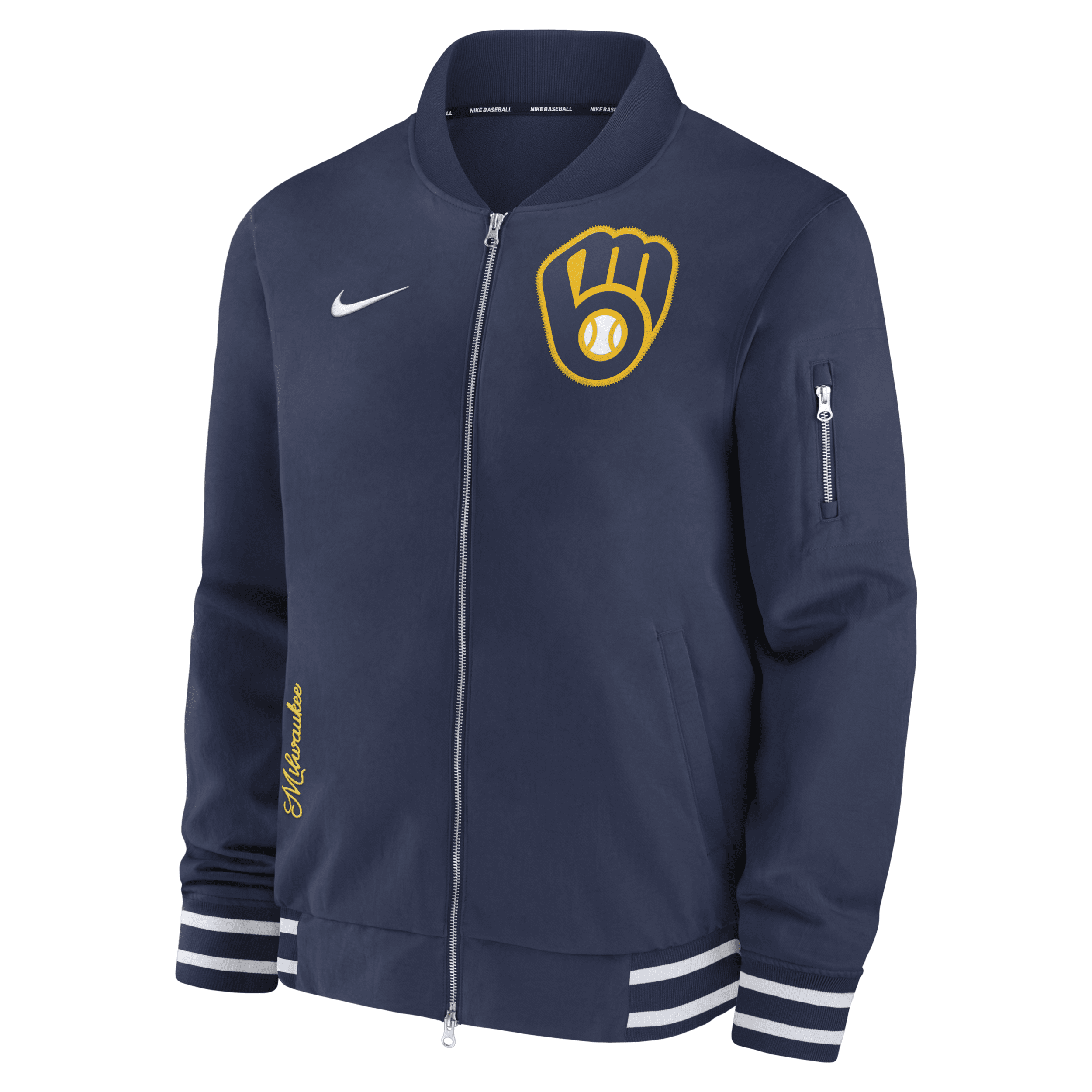 Shop Nike Milwaukee Brewers Authentic Collection  Men's Mlb Full-zip Bomber Jacket In Blue