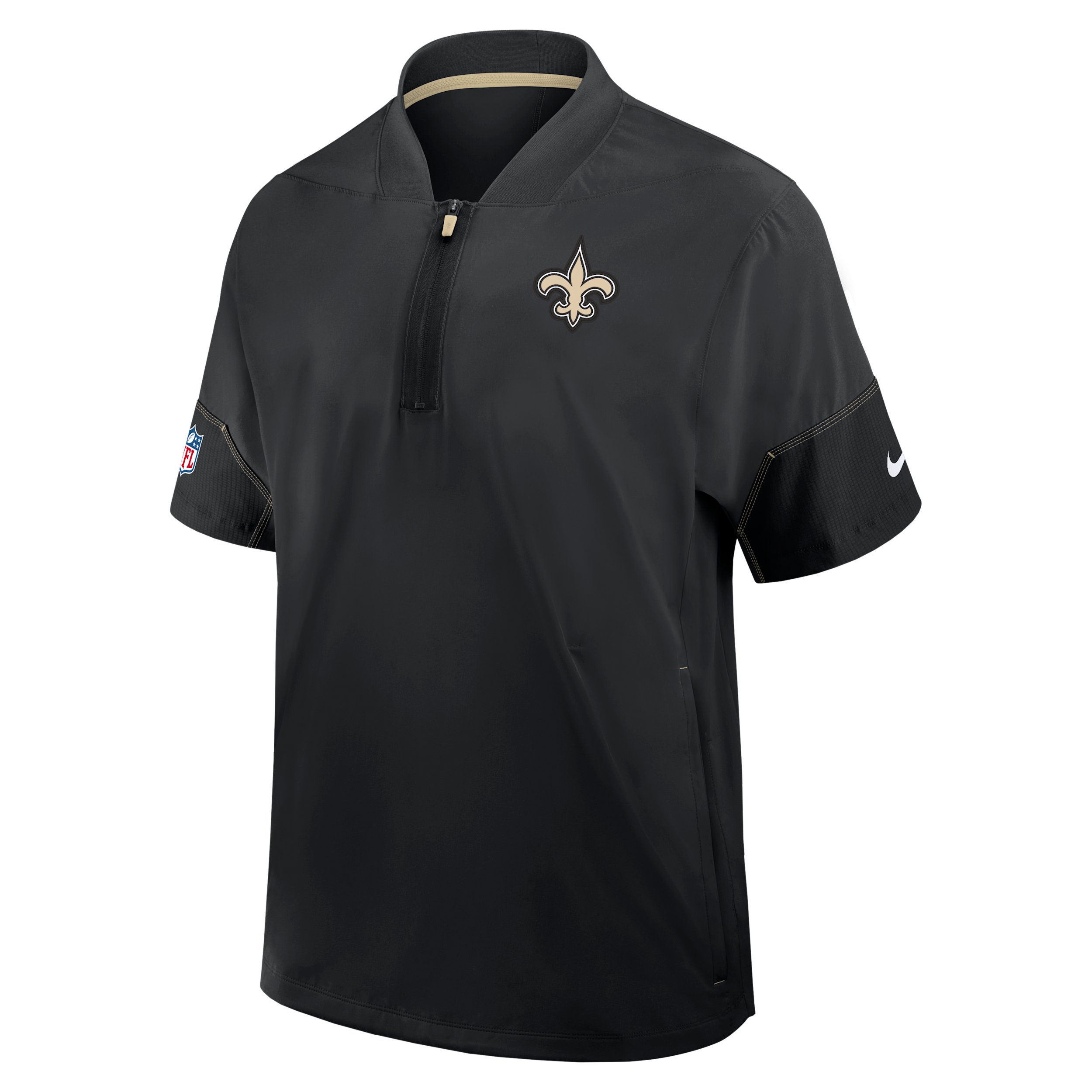 New Orleans Saints Sideline Coach Nike Men's NFL 1/2-Zip Short-Sleeve Hooded Jacket in Black | 03BO054Y7W-2J5
