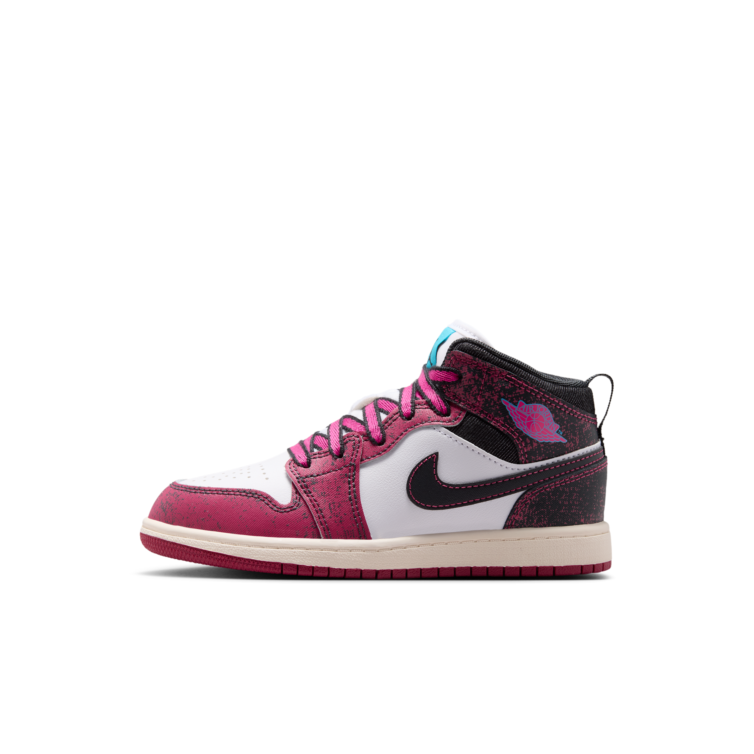 Jordan Kids' Preschool Air Jordan 1 Mid Basketball Shoes, Size 3, Purple/Pink/White/Blue