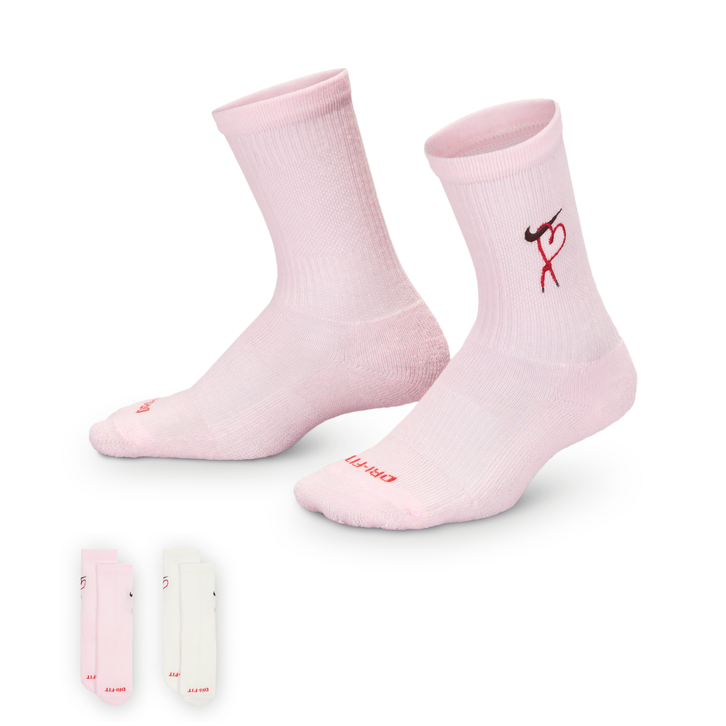 Nike Dri-fit Little Kids' V-day Cushioned Crew Socks (2 Pairs) In Pink