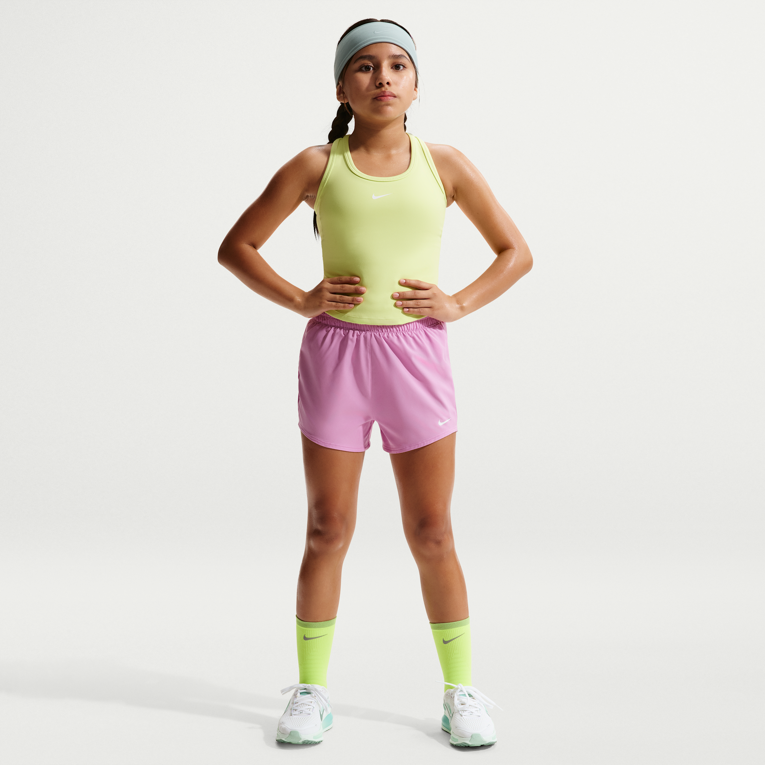 Nike One Big Kids' (Girls') Dri-FIT High-Waisted Woven Training Shorts in Purple | DX4967-504