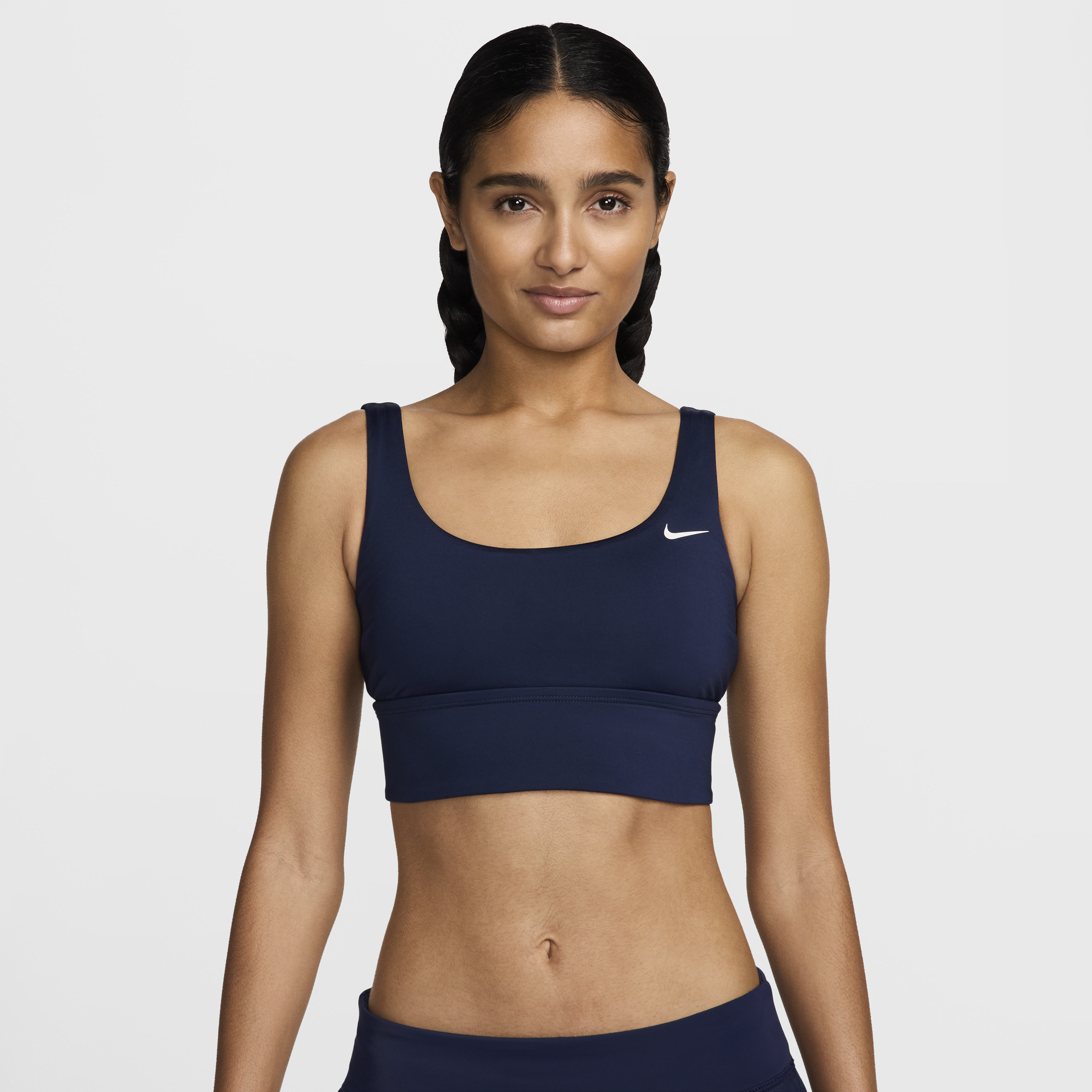 Shop Nike Women's Essential Scoop Neck Midkini Swim Top In Blue