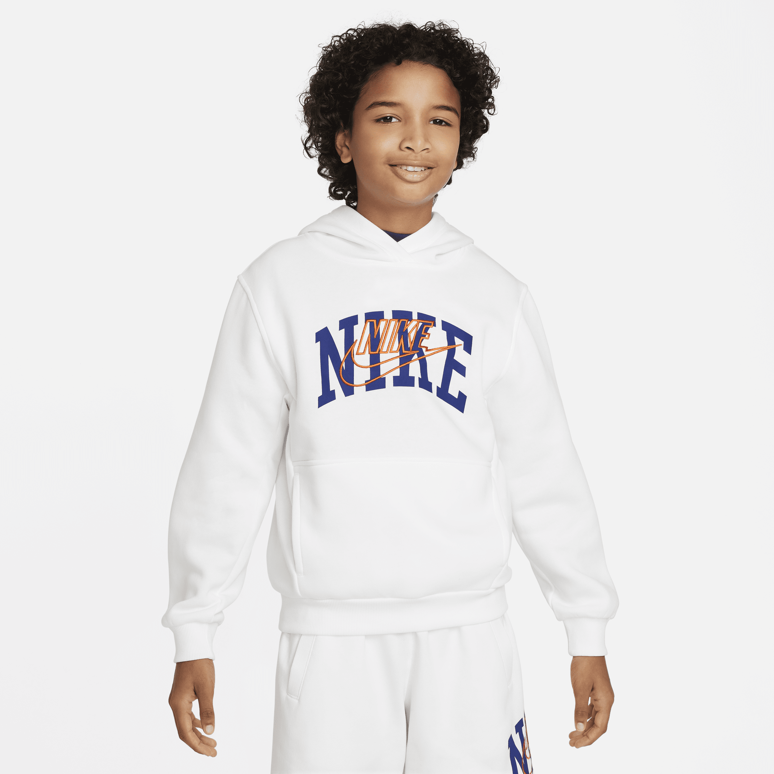 Nike Sportswear Club Fleece Big Kids' Pullover Hoodie In White